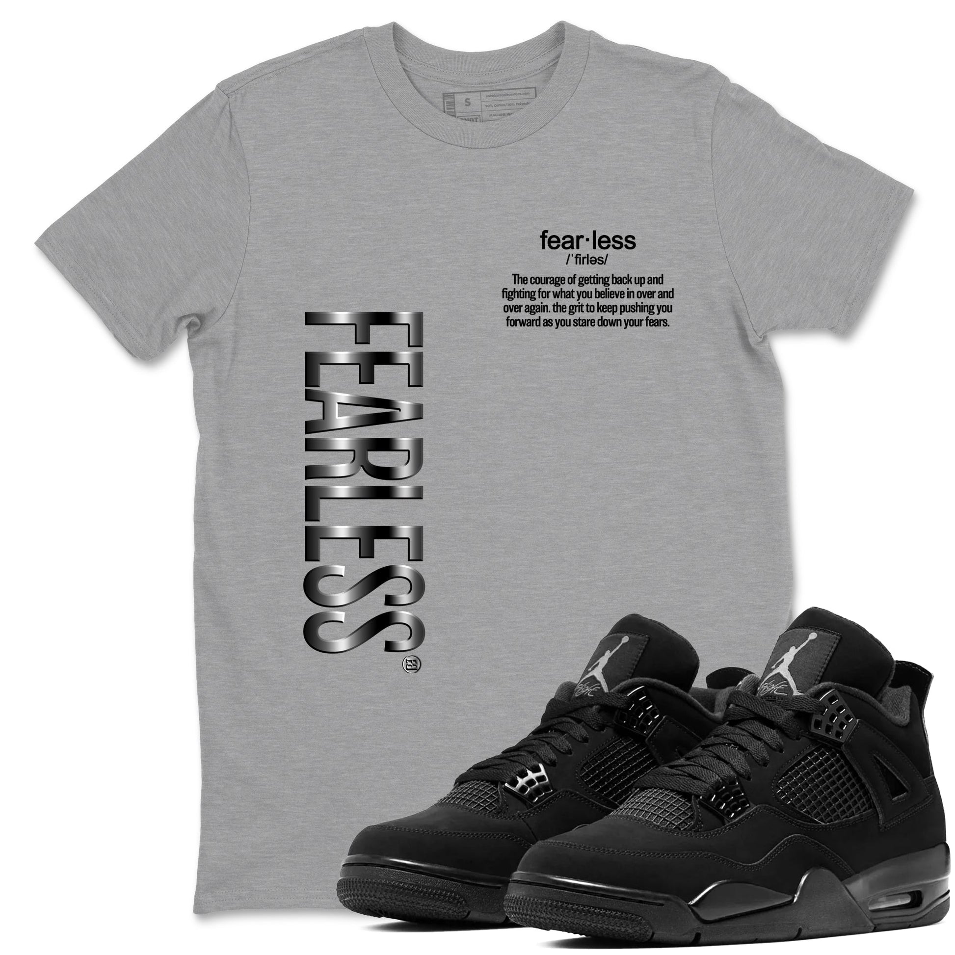 4s Black Cat Sneaker match tees – Sneaker Tees To Match Air Jordan 4 Black Cat Shoes – Fearless Definition Tee Heather Grey 1