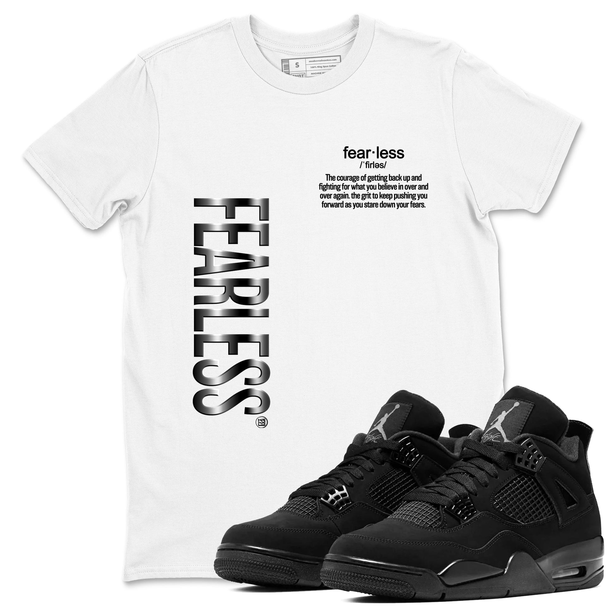 4s Black Cat Sneaker match tees – Sneaker Tees To Match Air Jordan 4 Black Cat Shoes – Fearless Definition Tee White 1