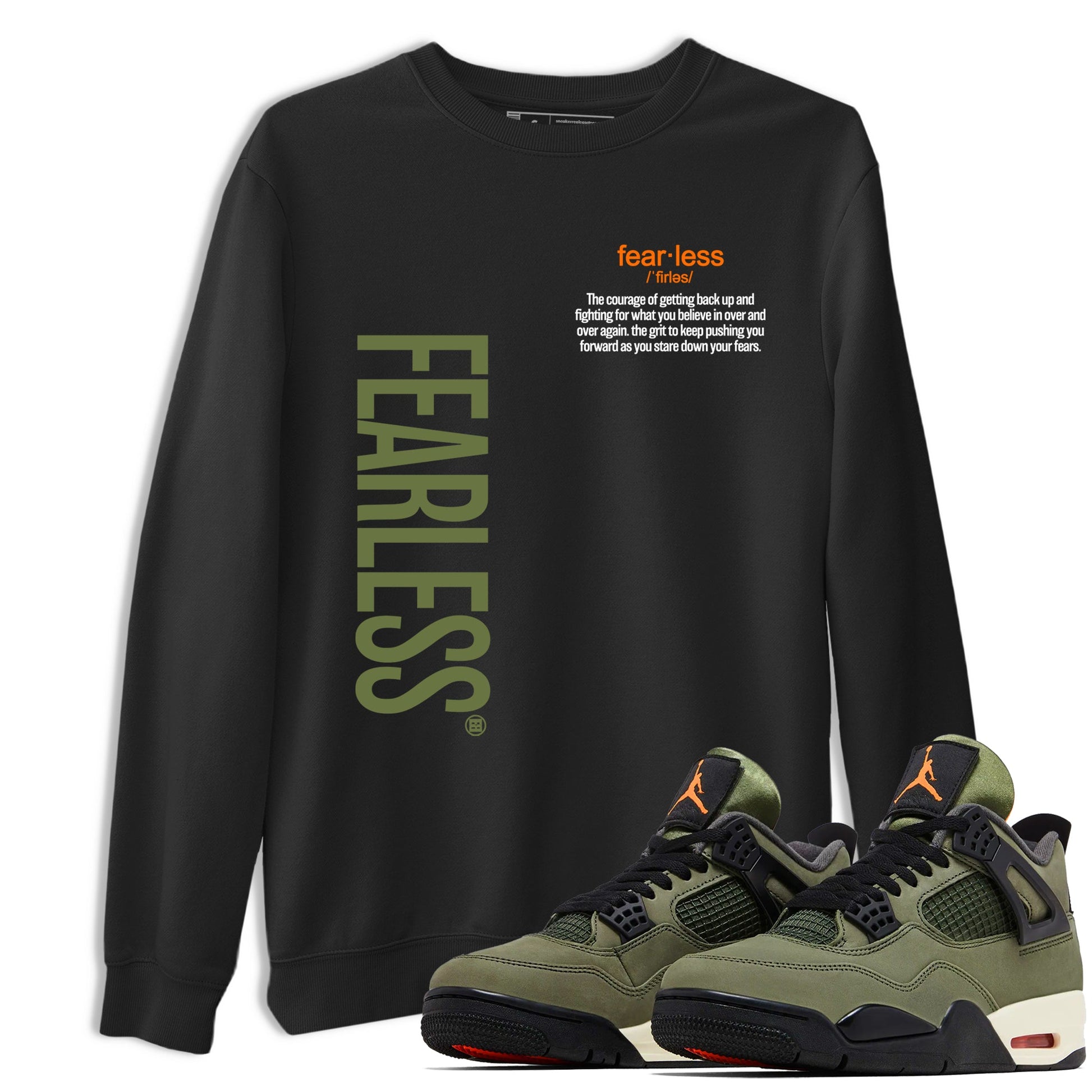 Sneaker match tees – Sneaker Tees To Match Undefeated inspired colorways Air Jordan 4 OG Olive Shoes – Fearless Definition Tee Black 1