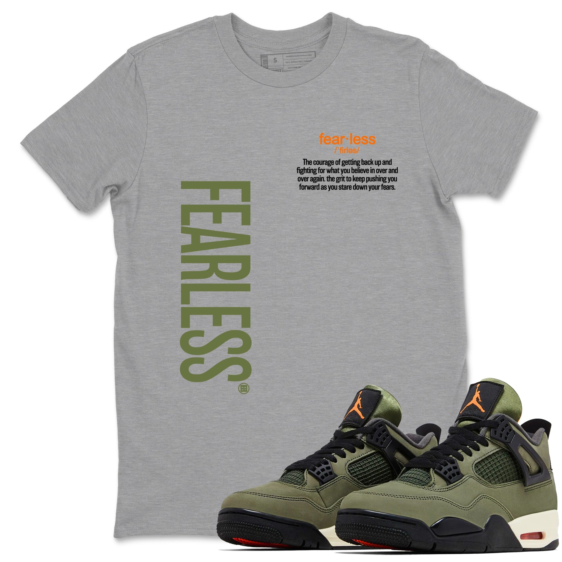Sneaker match tees – Sneaker Tees To Match Undefeated inspired colorways Air Jordan 4 OG Olive Shoes – Fearless Definition Tee Heather Grey 1