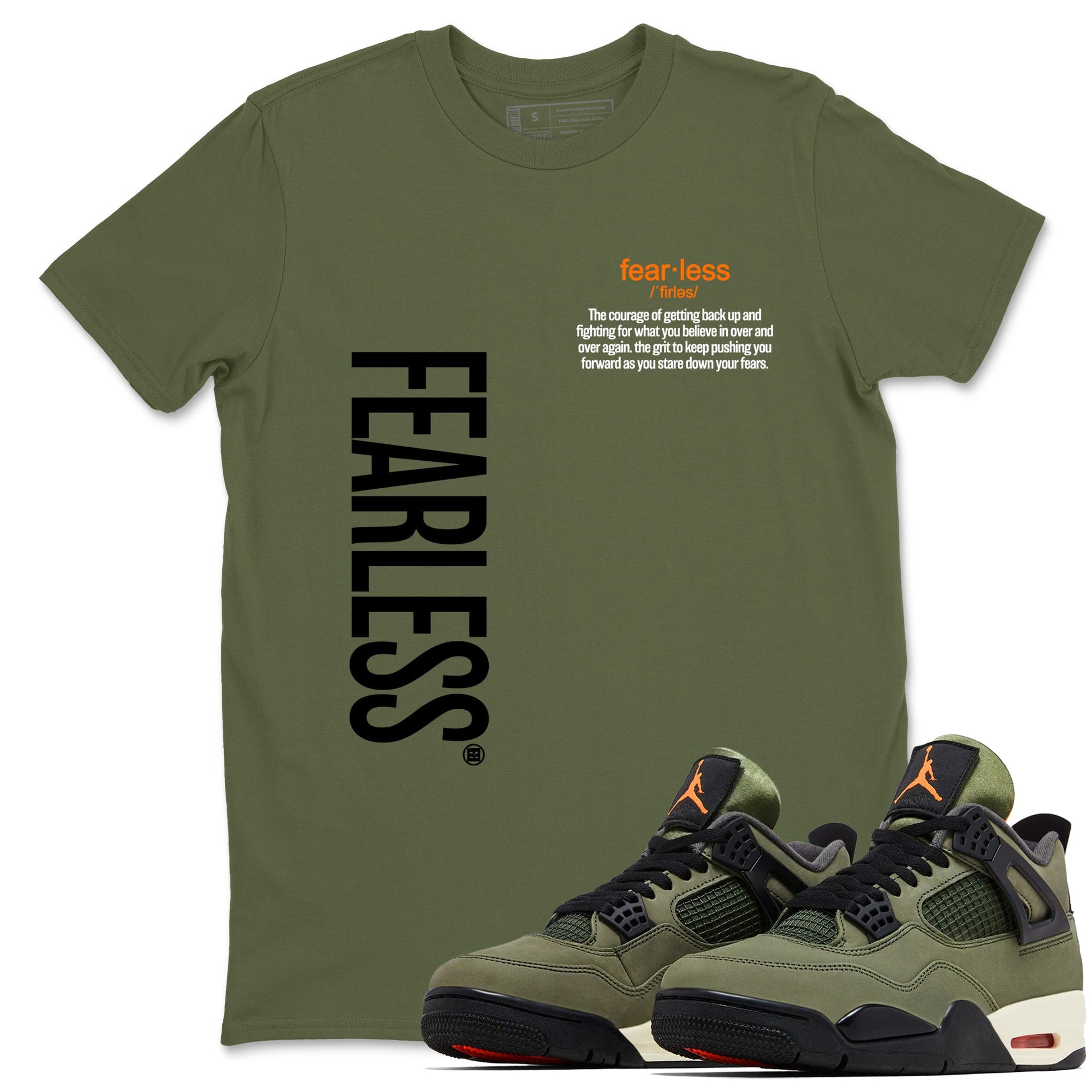 Sneaker match tees – Sneaker Tees To Match Undefeated inspired colorways Air Jordan 4 OG Olive Shoes – Fearless Definition Tee Military Green 1