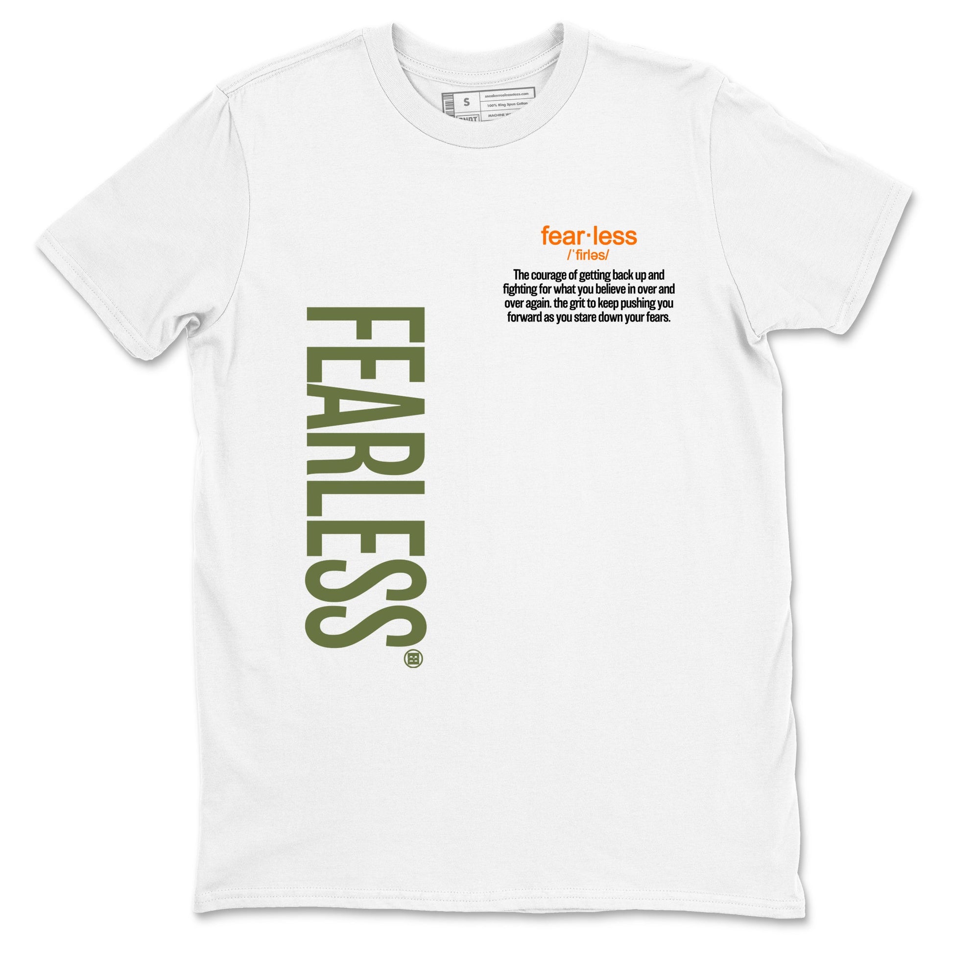 Sneaker match tees – Sneaker Tees To Match Undefeated inspired colorways Air Jordan 4 OG Olive Shoes – Fearless Definition Tee White 2