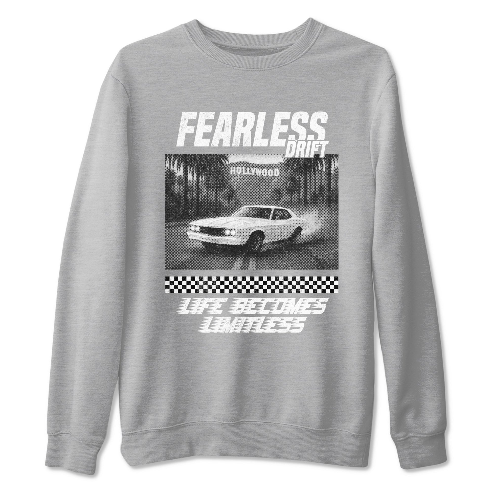 Fearless Drift sneaker match t-shirt styled to complete your fit with the Air Foamposite One Triple White sneakers, shown in Heather Grey 2.