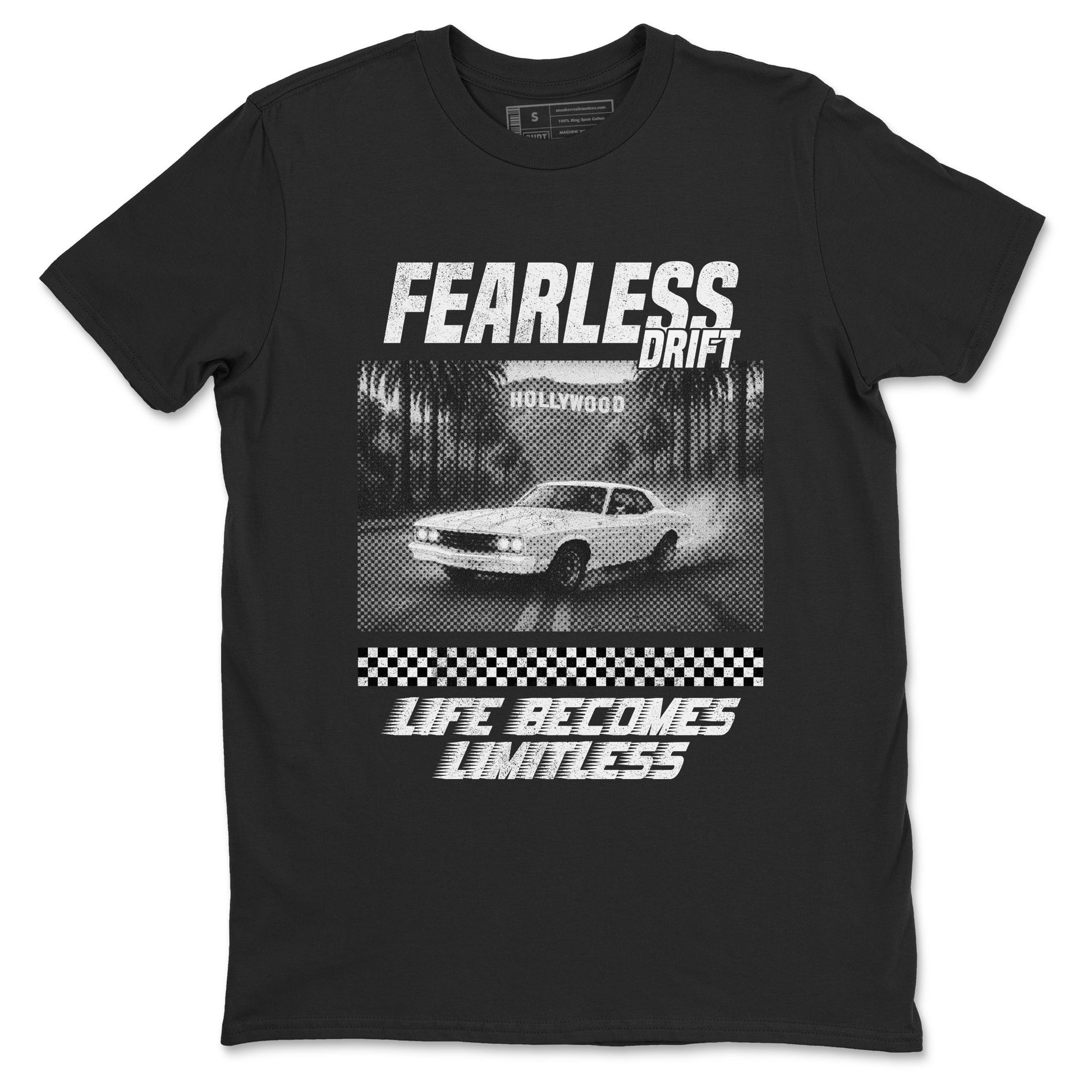 Fearless Drift sneaker match t-shirt styled to complete your fit with the Air Foamposite One Triple White sneakers, shown in Black 2.