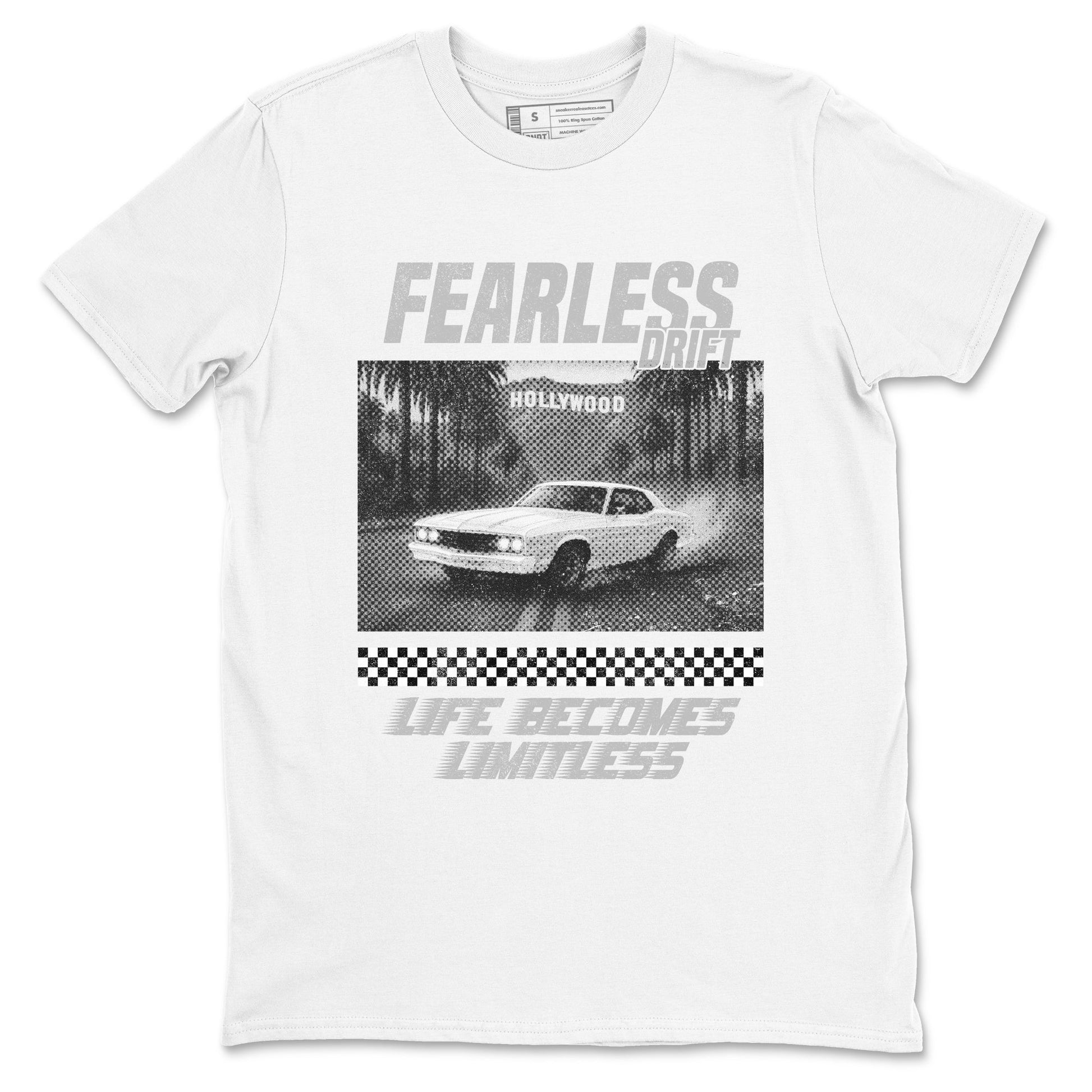 Fearless Drift sneaker match t-shirt styled to complete your fit with the Air Foamposite One Triple White sneakers, shown in White 2.