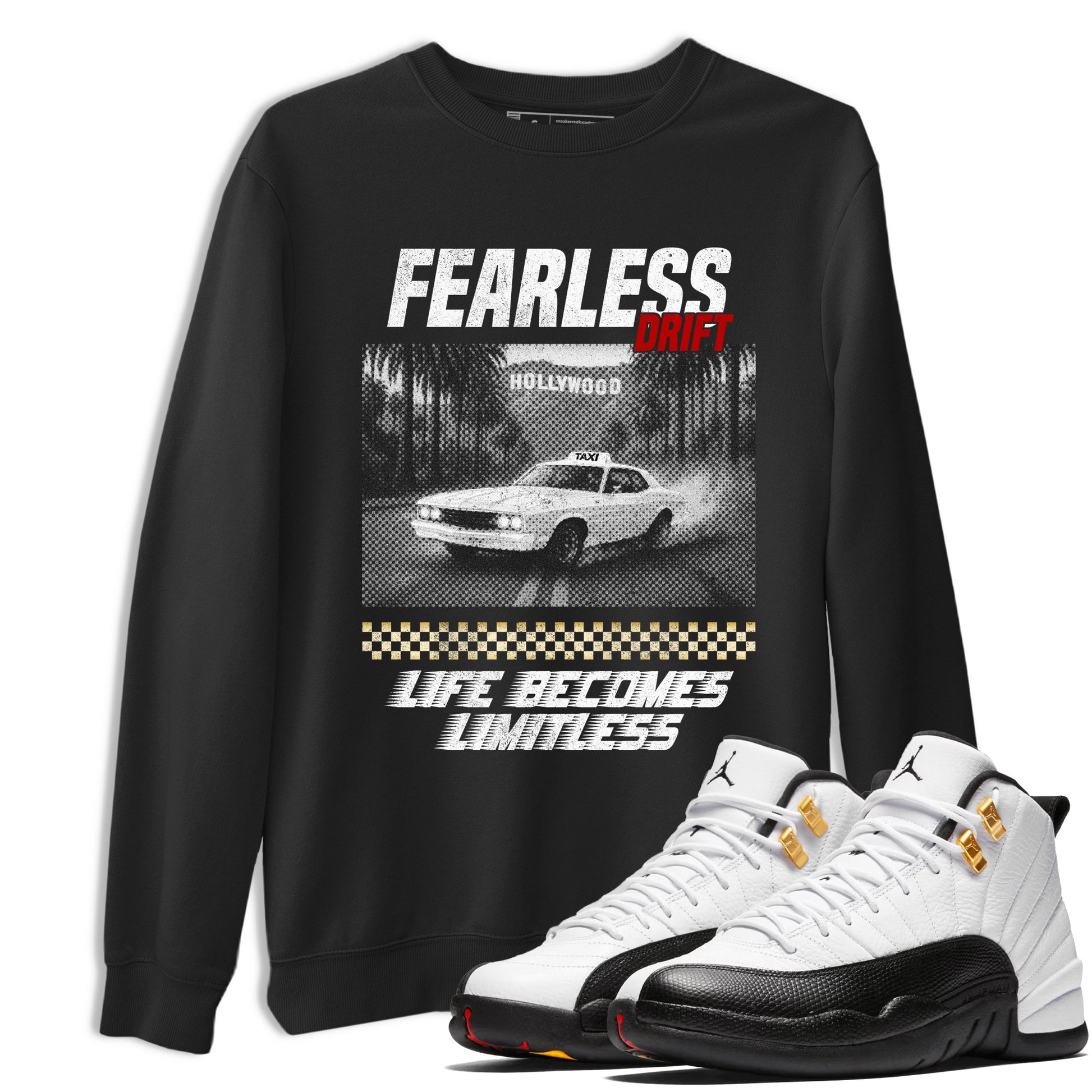 Sneaker match tees – Sneaker Tees To Match Air Jordan 12 Taxi Shoes – Fearless Drift Tee Black 1