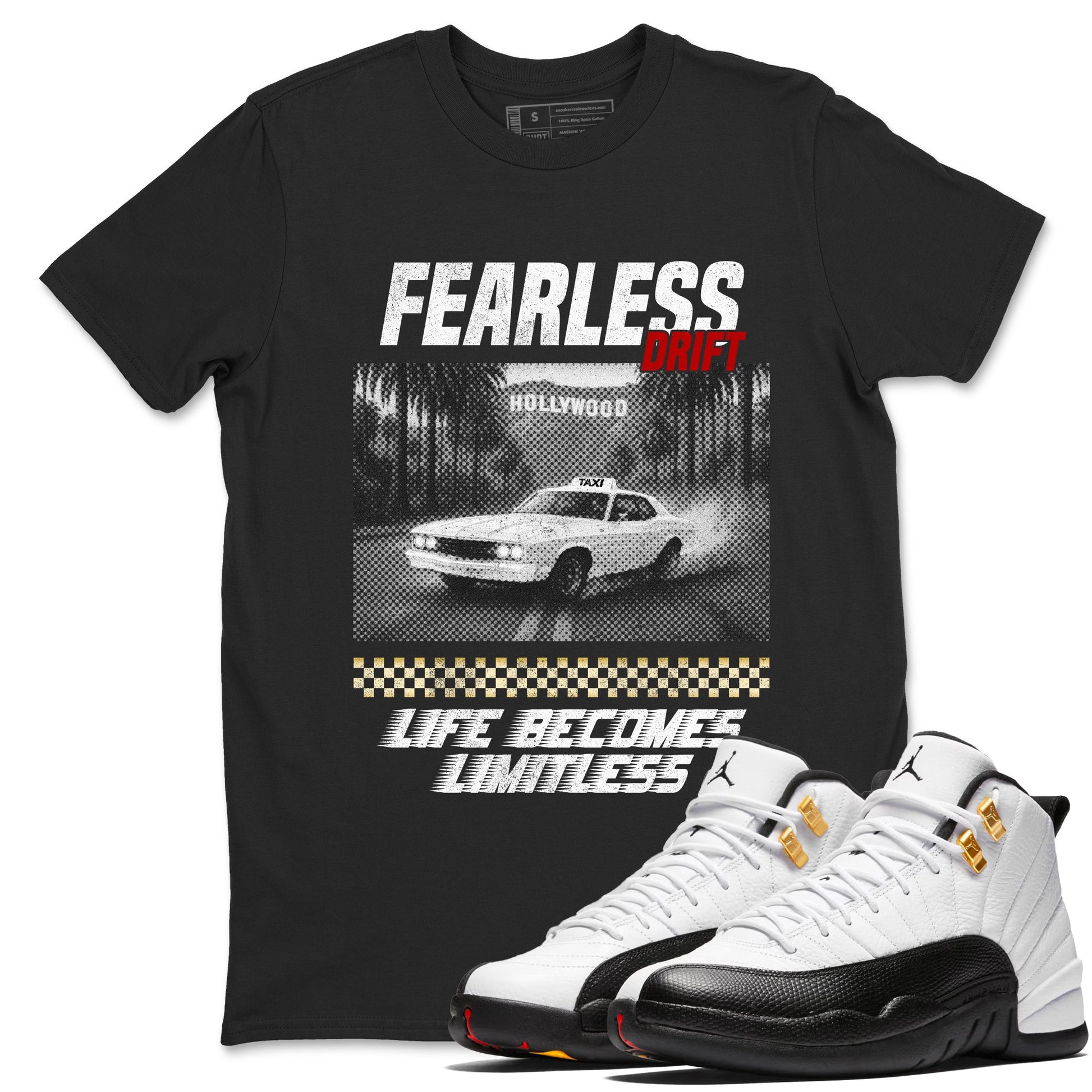 Sneaker match tees – Sneaker Tees To Match Air Jordan 12 Taxi Shoes – Fearless Drift Tee Black 1