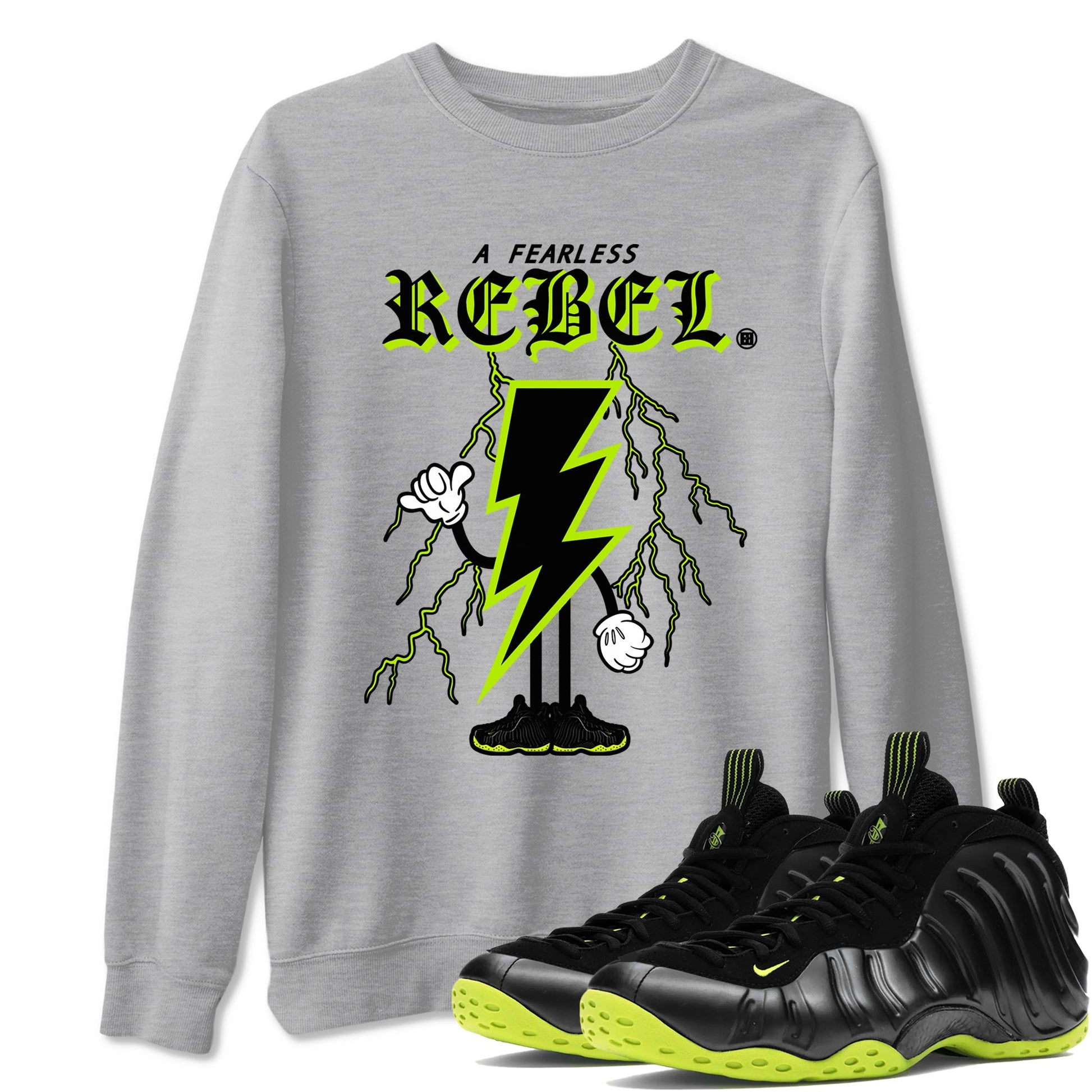 Foams One Black Volt shirts to match jordans Fearless Rebel sneaker match tees Air Foamposite One Black and Volt match shoes to clothes SNRT Sneaker Tees unisex cotton Heather Grey 1 shirts