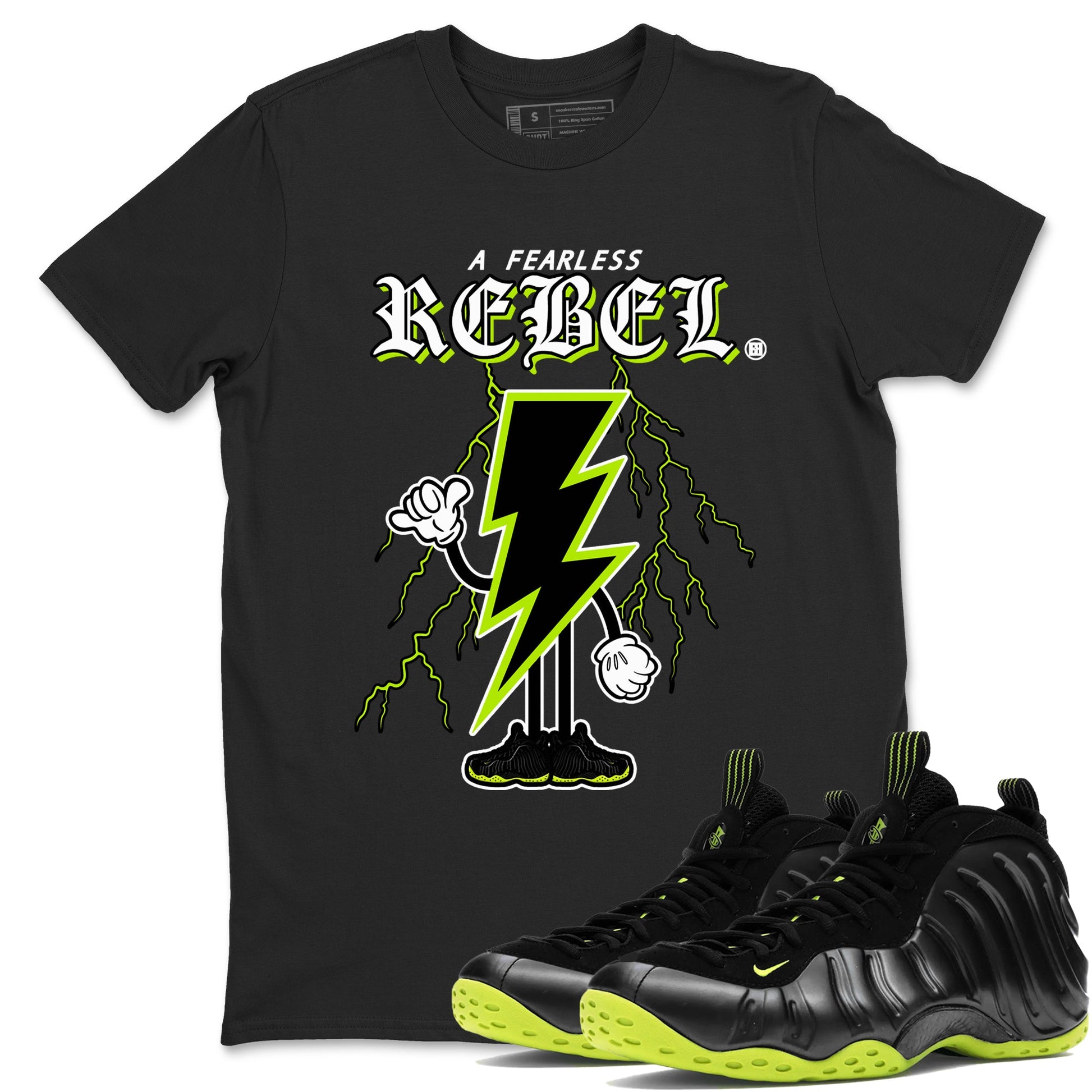 Foams One Black Volt shirts to match jordans Fearless Rebel sneaker match tees Air Foamposite One Black and Volt match shoes to clothes SNRT Sneaker Tees unisex cotton Black 1 shirts