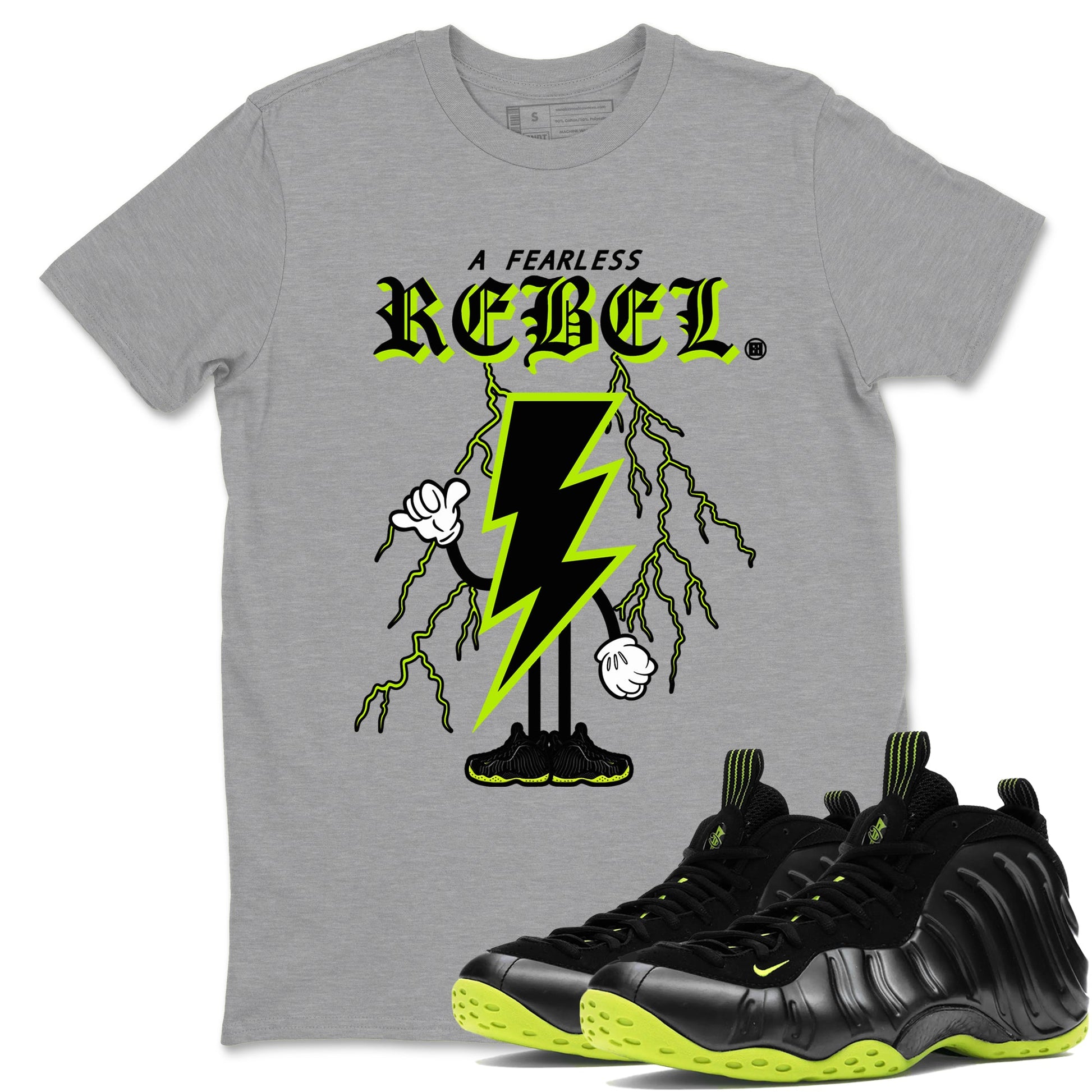 Foams One Black Volt shirts to match jordans Fearless Rebel sneaker match tees Air Foamposite One Black and Volt match shoes to clothes SNRT Sneaker Tees unisex cotton Heather Grey 1 shirts