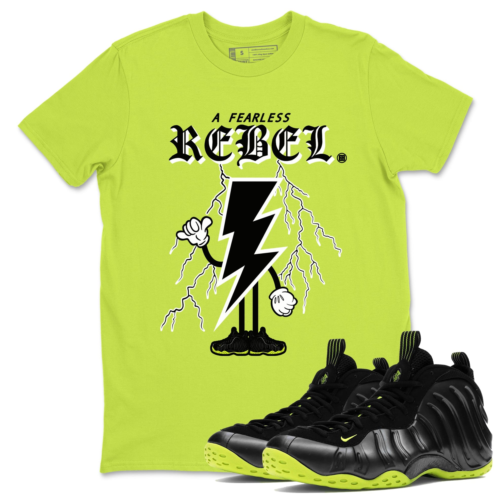 Foams One Black Volt shirts to match jordans Fearless Rebel sneaker match tees Air Foamposite One Black and Volt match shoes to clothes SNRT Sneaker Tees unisex cotton Safety Green 1 shirts