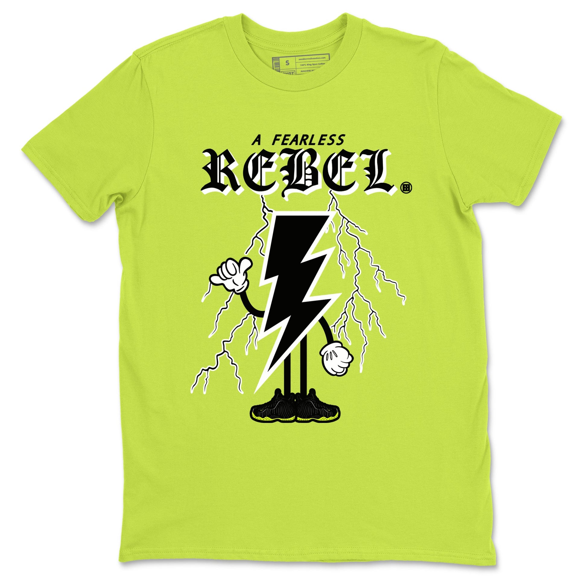 Foams One Black Volt shirts to match jordans Fearless Rebel sneaker match tees Air Foamposite One Black and Volt match shoes to clothes SNRT Sneaker Tees unisex cotton Safety Green 2 shirts