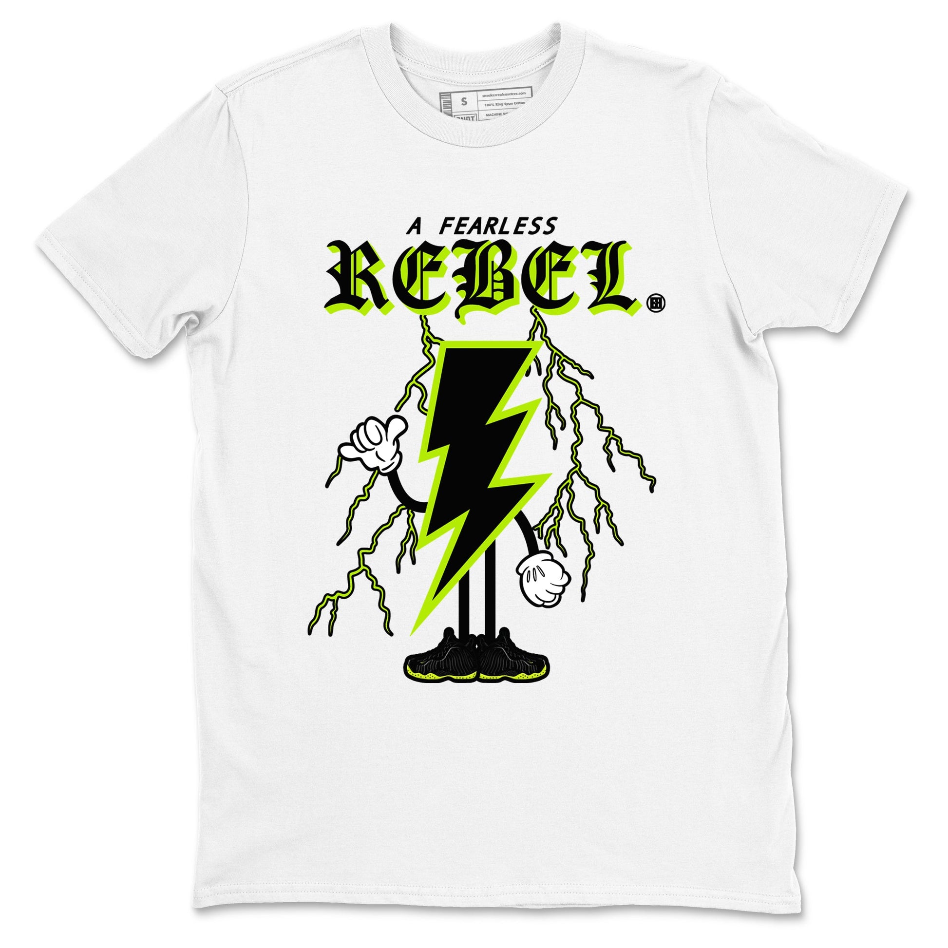 Foams One Black Volt shirts to match jordans Fearless Rebel sneaker match tees Air Foamposite One Black and Volt match shoes to clothes SNRT Sneaker Tees unisex cotton White 2 shirts