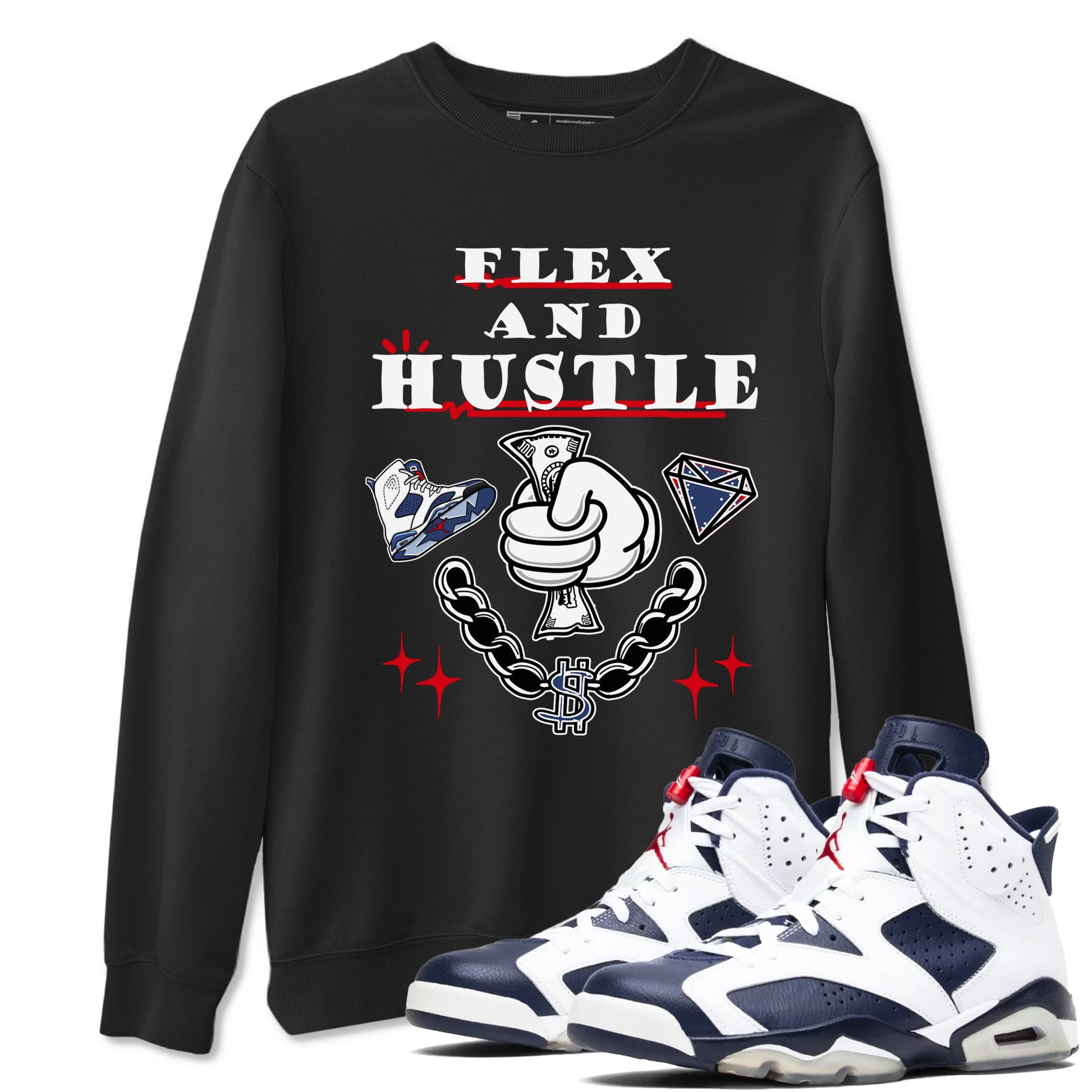 6s Olympic shirt to match jordans Flex And Hustle sneaker tees Air Jordan 6 Olympic SNRT Sneaker Release Tees unisex cotton Black 1 crew neck shirt