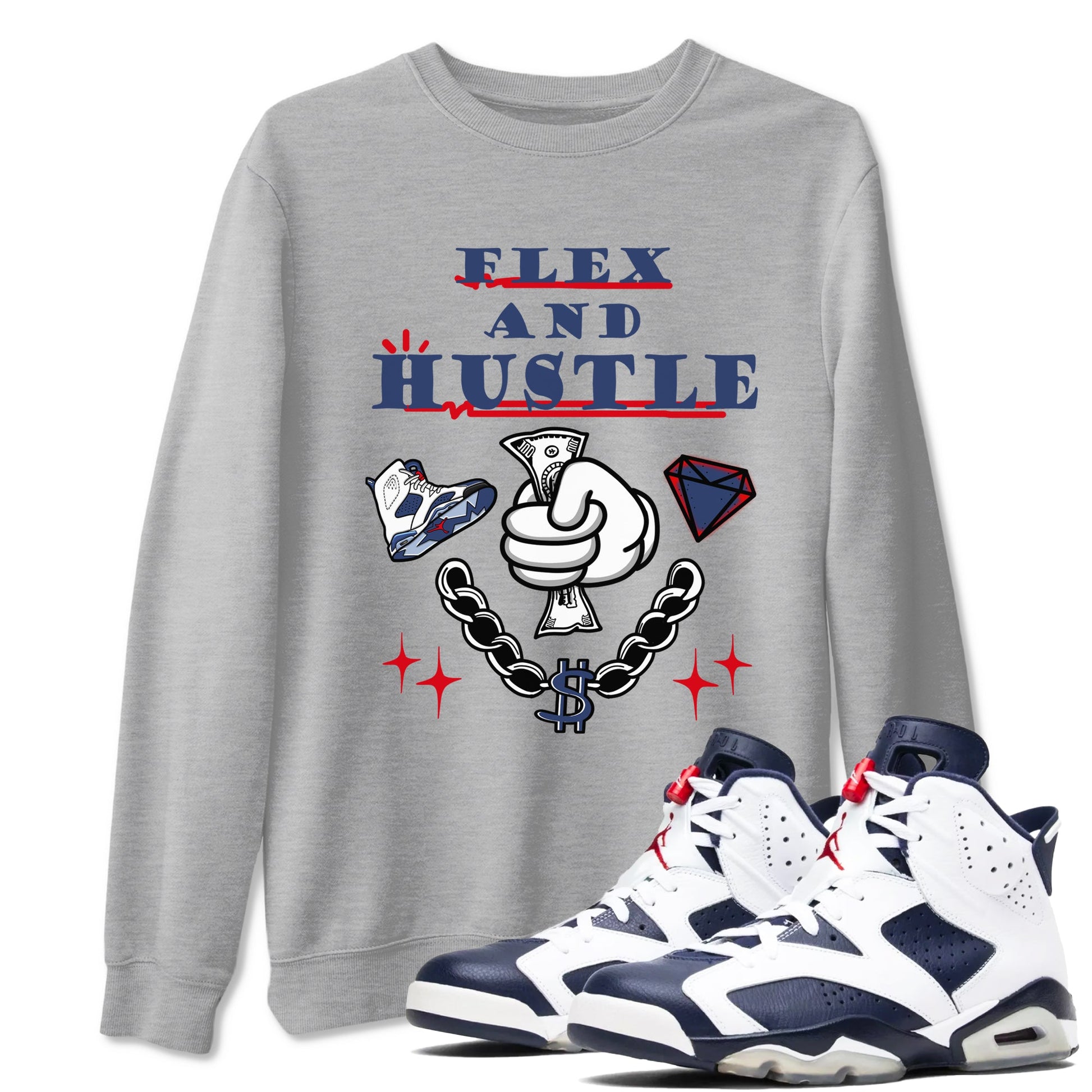 6s Olympic shirt to match jordans Flex And Hustle sneaker tees Air Jordan 6 Olympic SNRT Sneaker Release Tees unisex cotton Heather Grey 1 crew neck shirt