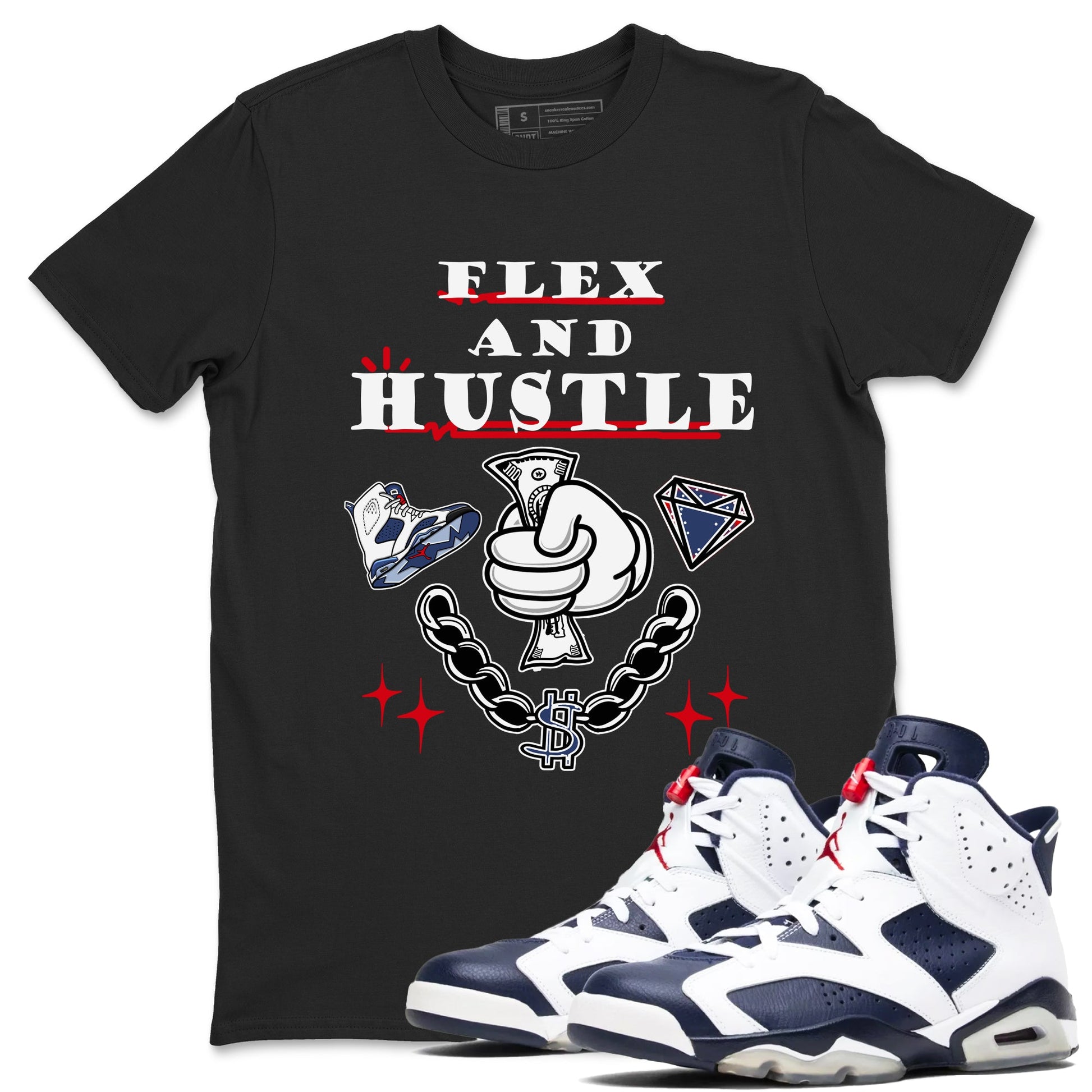 6s Olympic shirt to match jordans Flex And Hustle sneaker tees Air Jordan 6 Olympic SNRT Sneaker Release Tees unisex cotton Black 1 crew neck shirt