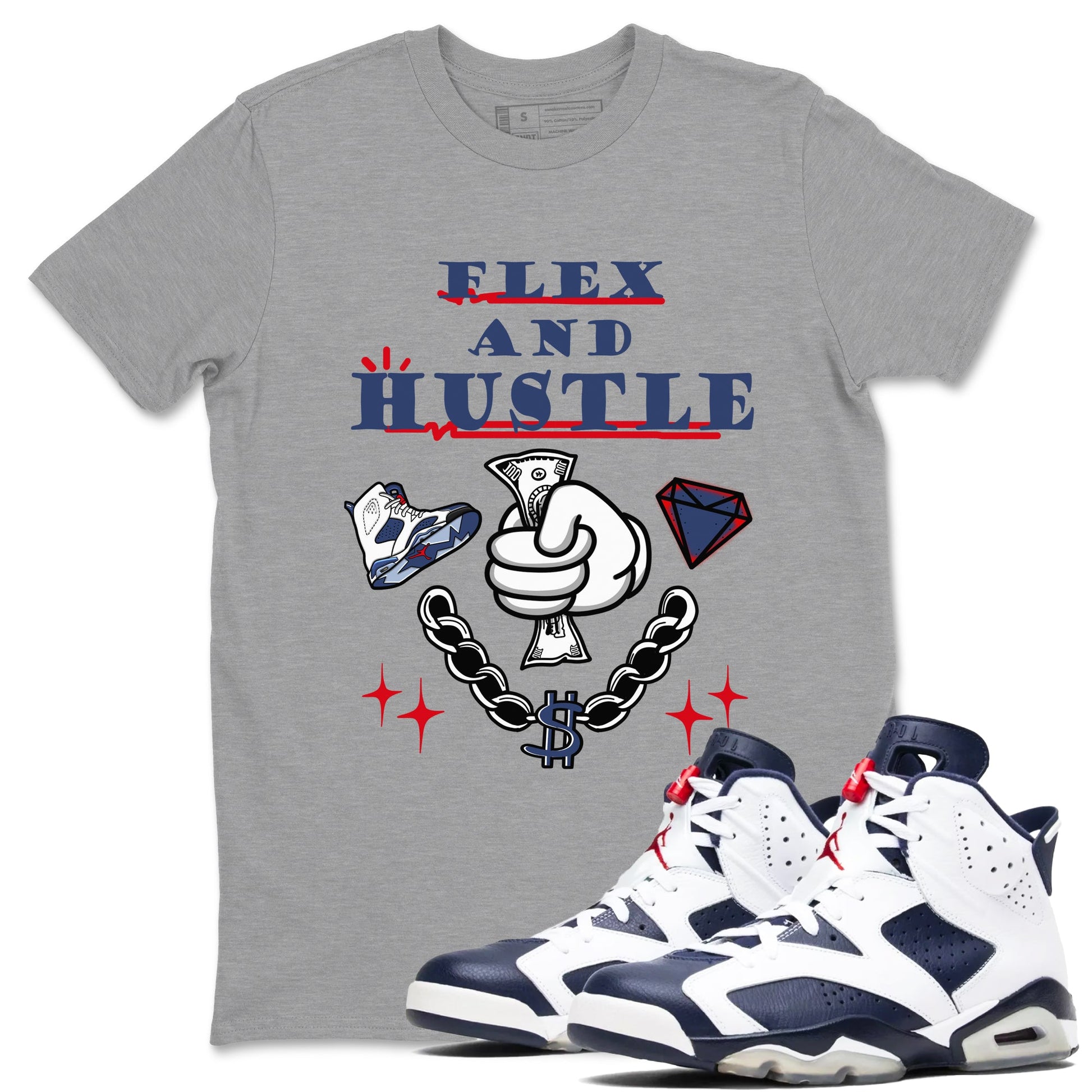 6s Olympic shirt to match jordans Flex And Hustle sneaker tees Air Jordan 6 Olympic SNRT Sneaker Release Tees unisex cotton Heather Grey 1 crew neck shirt