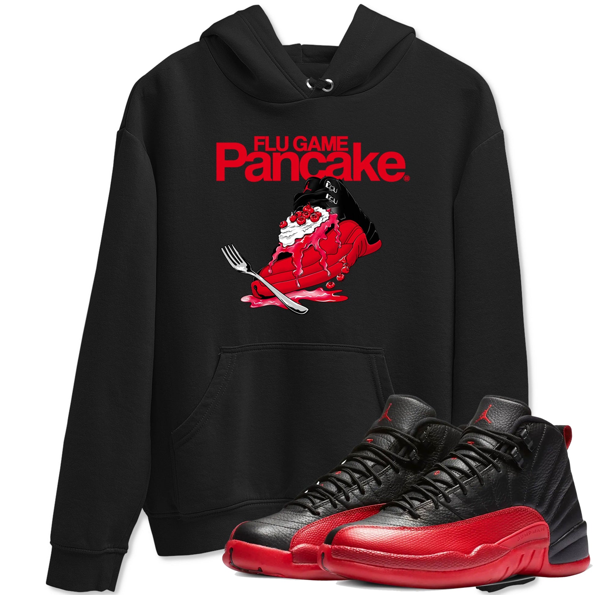 12s Flu Game shirts to match jordans Flu Game Pancake best t shirts to wear with jordans Air Jordan 12 Retro Flu Black and Varsity Red match shoes to clothes SNRT Sneaker Tees unisex cotton Black 1 shirts