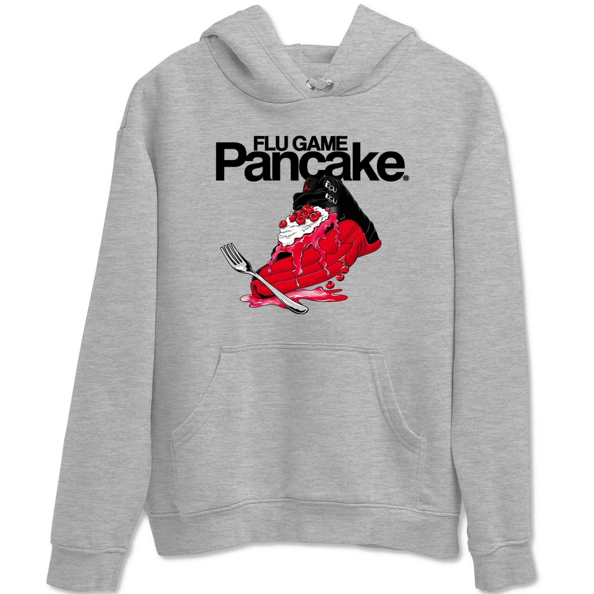 12s Flu Game shirts to match jordans Flu Game Pancake best t shirts to wear with jordans Air Jordan 12 Retro Flu Black and Varsity Red match shoes to clothes SNRT Sneaker Tees unisex cotton Heather Grey 2 shirts
