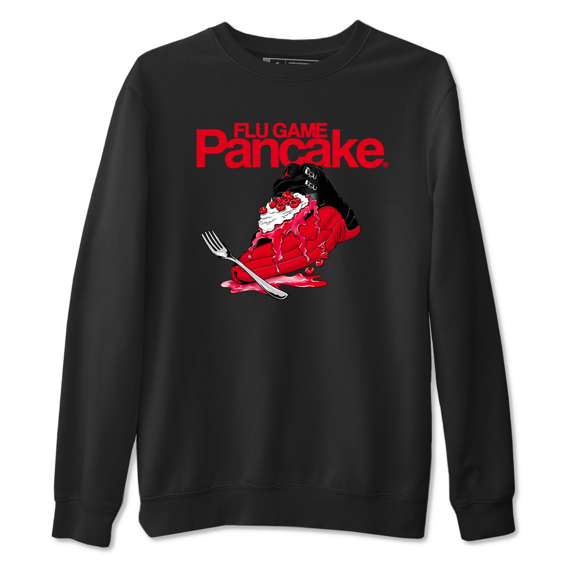 12s Flu Game shirts to match jordans Flu Game Pancake best t shirts to wear with jordans Air Jordan 12 Retro Flu Black and Varsity Red match shoes to clothes SNRT Sneaker Tees unisex cotton Black 2 shirts