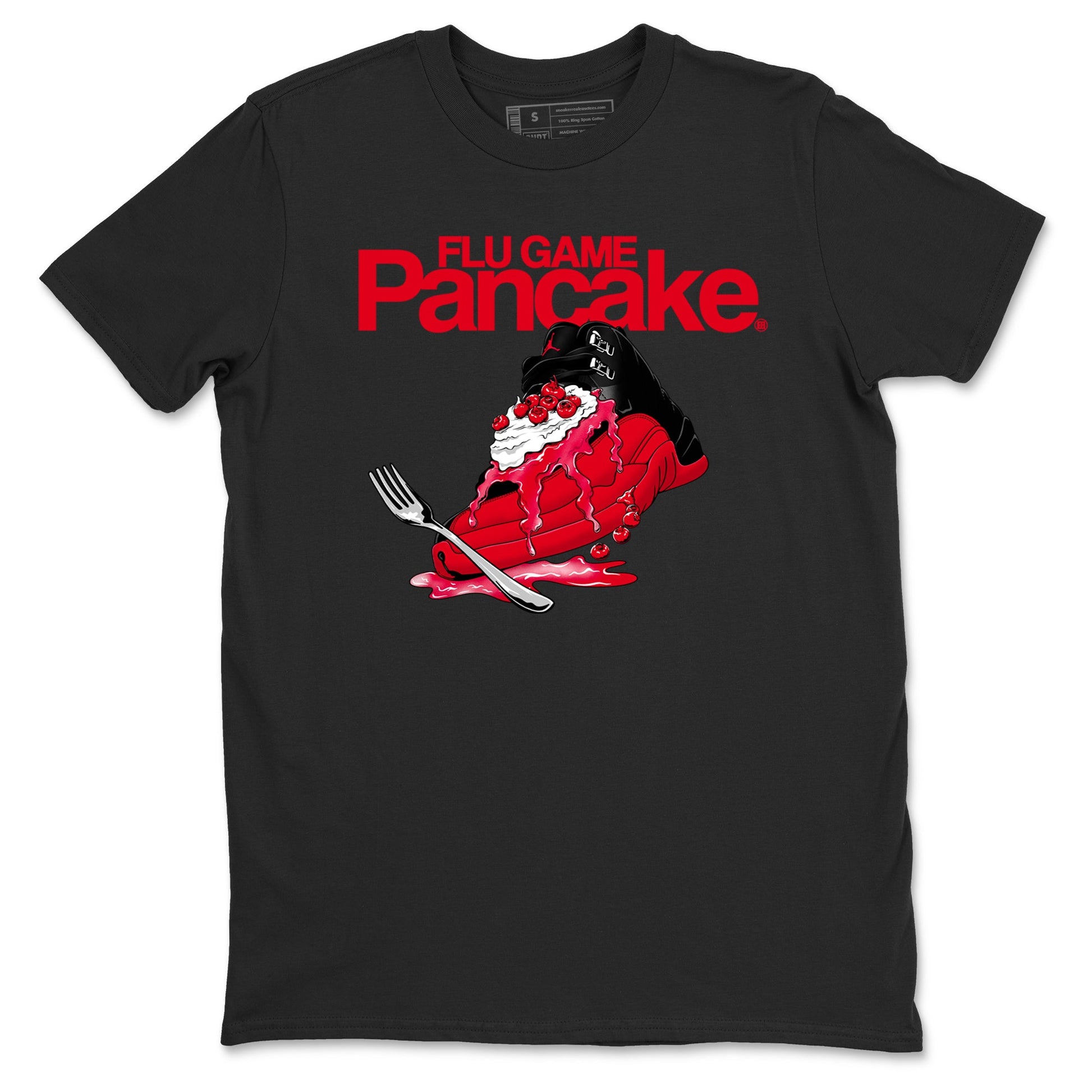 12s Flu Game shirts to match jordans Flu Game Pancake best t shirts to wear with jordans Air Jordan 12 Retro Flu Black and Varsity Red match shoes to clothes SNRT Sneaker Tees unisex cotton Black 2 shirts