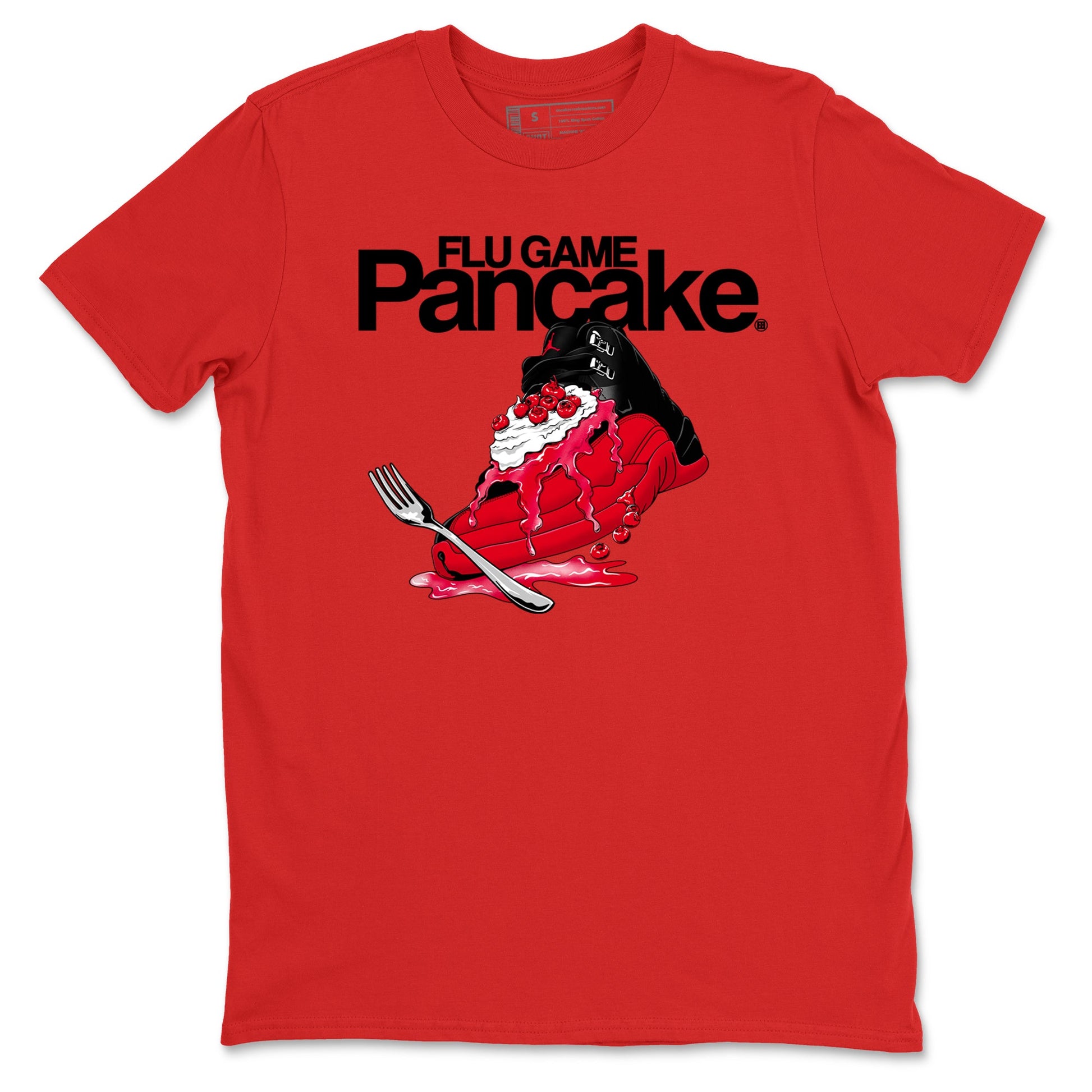 12s Flu Game shirts to match jordans Flu Game Pancake best t shirts to wear with jordans Air Jordan 12 Retro Flu Black and Varsity Red match shoes to clothes SNRT Sneaker Tees unisex cotton Red 2 shirts