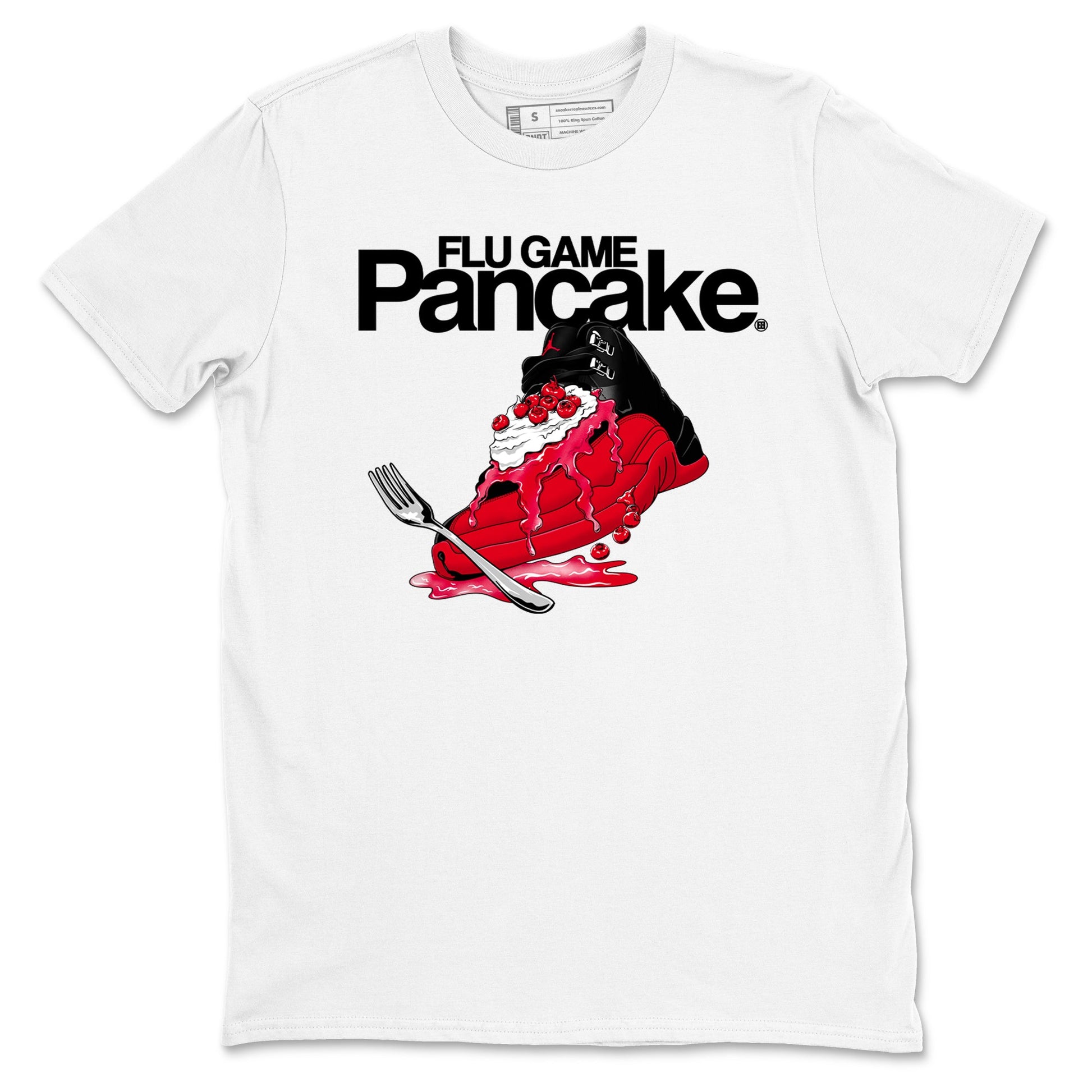 12s Flu Game shirts to match jordans Flu Game Pancake best t shirts to wear with jordans Air Jordan 12 Retro Flu Black and Varsity Red match shoes to clothes SNRT Sneaker Tees unisex cotton White 2 shirts