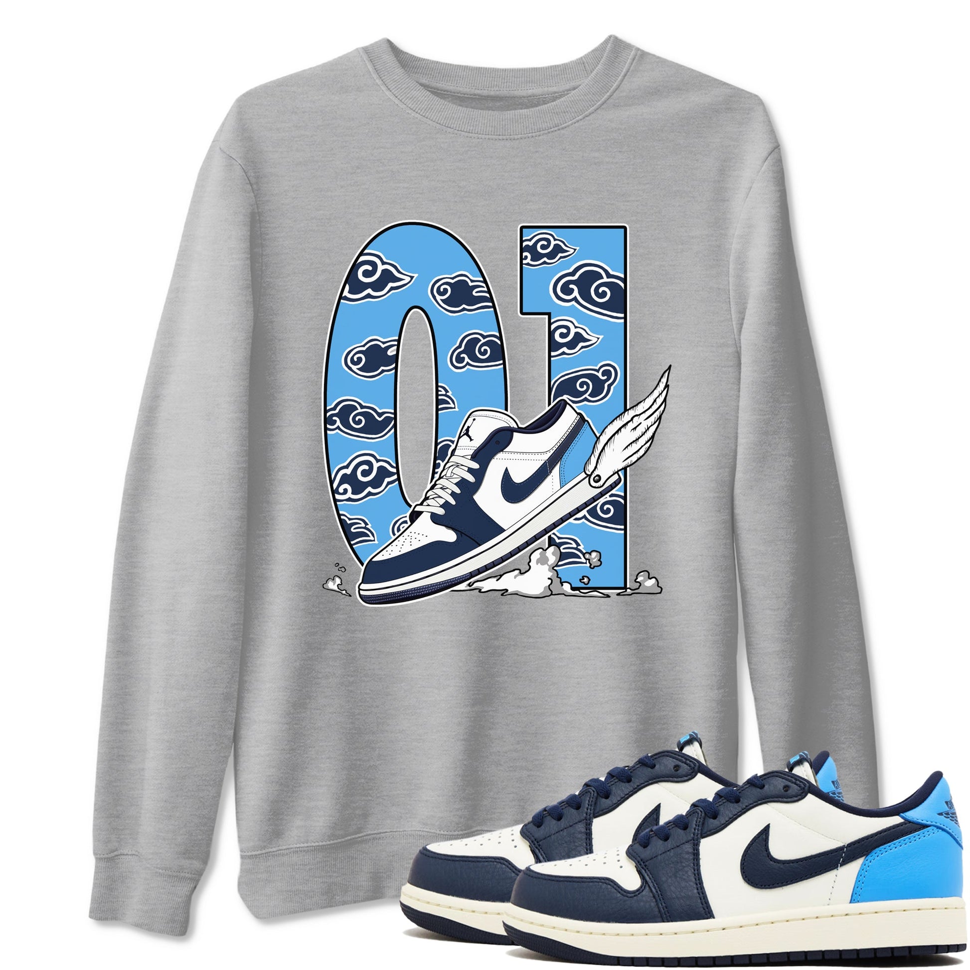 1s Obsidian shirts to match jordans Fly To The Clouds shirts to match Jordans AJ1 Retro Low OG Obsidian match shoes to clothes SNRT Sneaker Tees unisex cotton Heather Grey 1 shirts