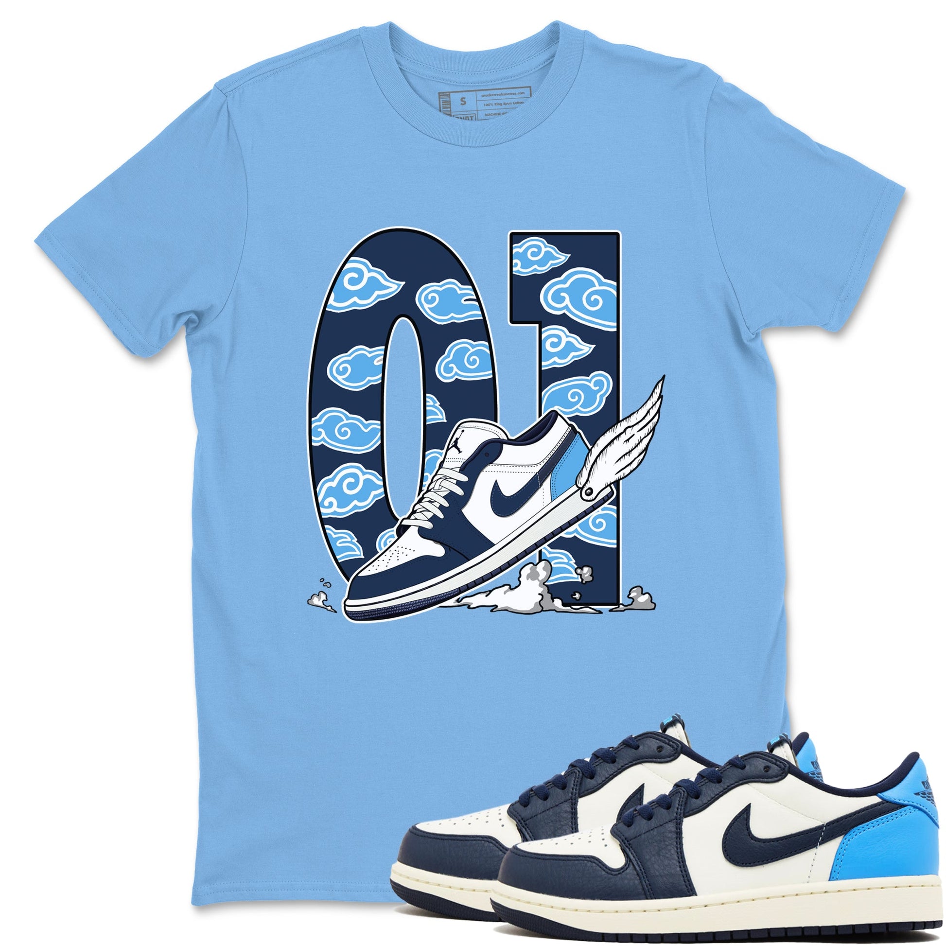 1s Obsidian shirts to match jordans Fly To The Clouds shirts to match Jordans AJ1 Retro Low OG Obsidian match shoes to clothes SNRT Sneaker Tees unisex cotton Carolina Blue 1 shirts