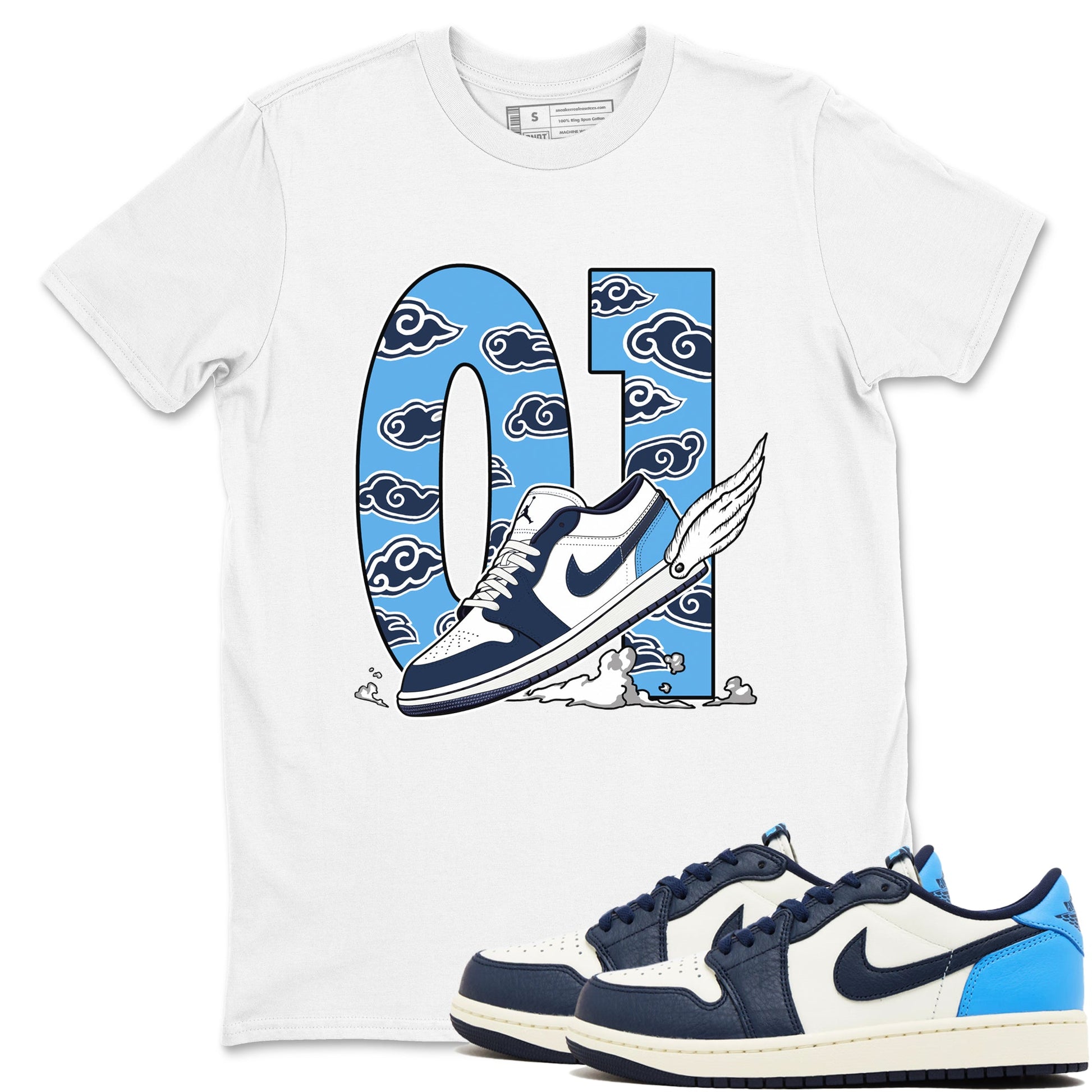 1s Obsidian shirts to match jordans Fly To The Clouds shirts to match Jordans AJ1 Retro Low OG Obsidian match shoes to clothes SNRT Sneaker Tees unisex cotton White 1 shirts