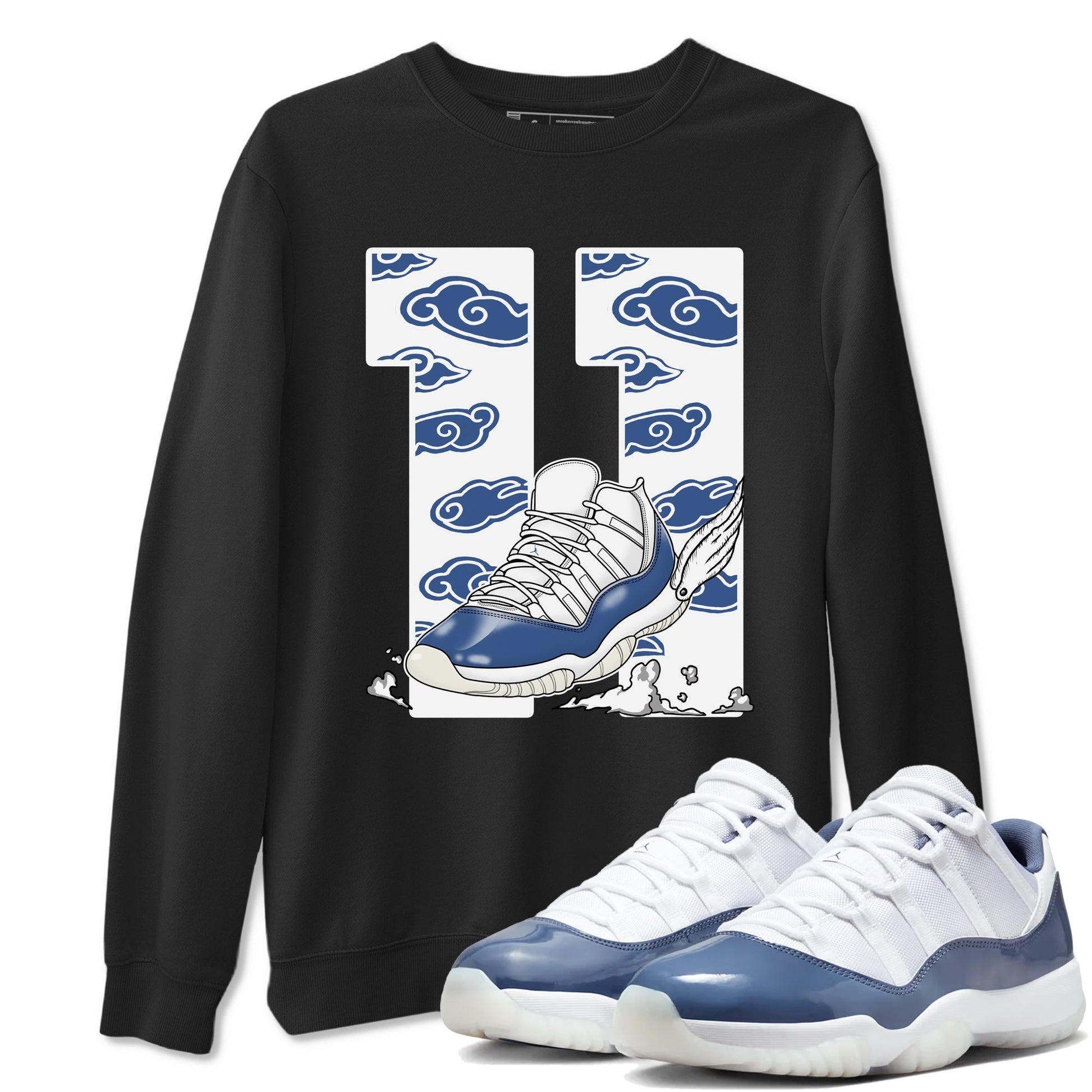 Air Jordan 11 Diffused Blue shirts to match jordans Fly To The Clouds sneaker match tees 11s Diffused Blue SNRT Sneaker Release Tees unisex cotton Black 1 crew neck shirts