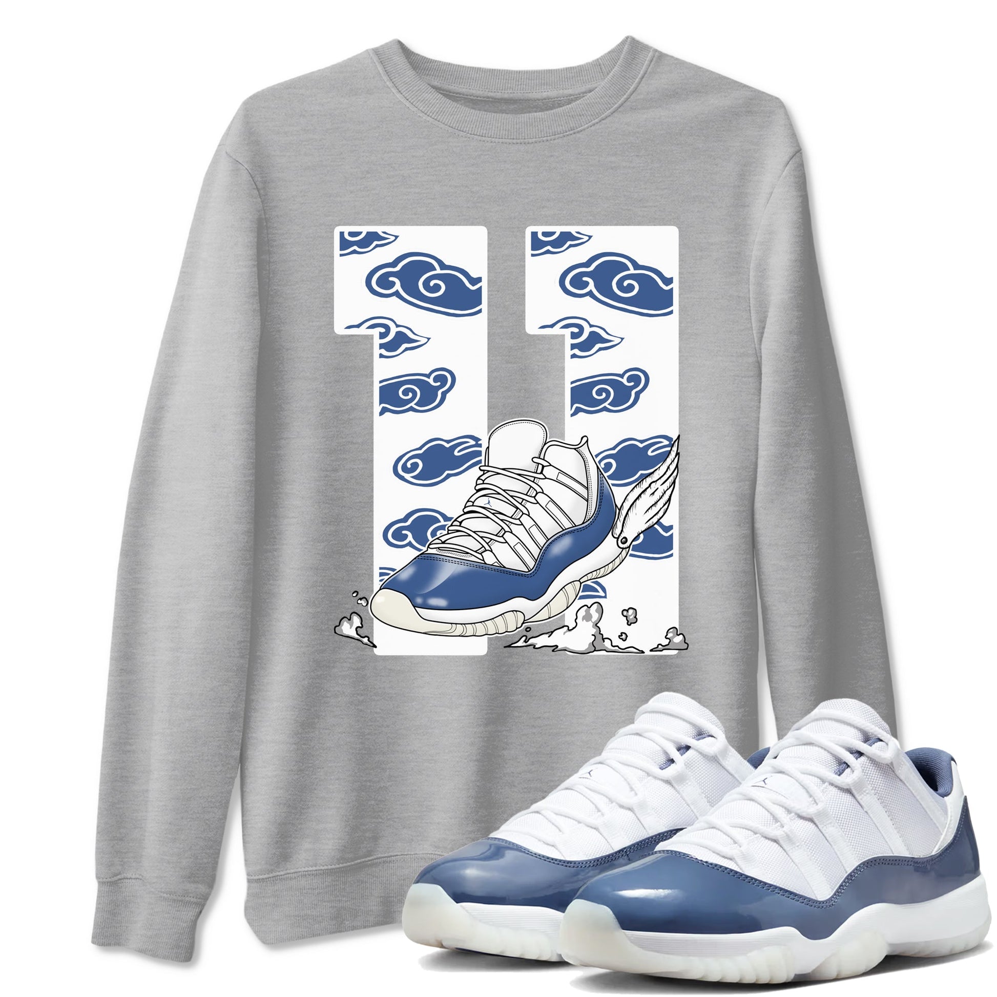 Air Jordan 11 Diffused Blue shirts to match jordans Fly To The Clouds sneaker match tees 11s Diffused Blue SNRT Sneaker Release Tees unisex cotton Heather Grey 1 crew neck shirts