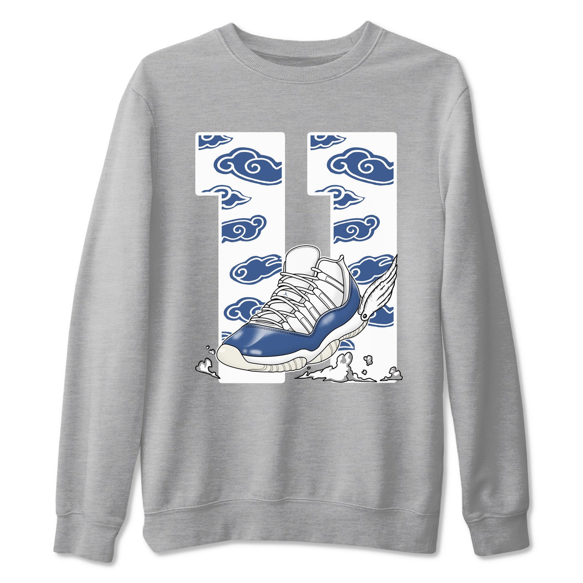 Air Jordan 11 Diffused Blue shirts to match jordans Fly To The Clouds sneaker match tees 11s Diffused Blue SNRT Sneaker Release Tees unisex cotton Heather Grey 2 crew neck shirts