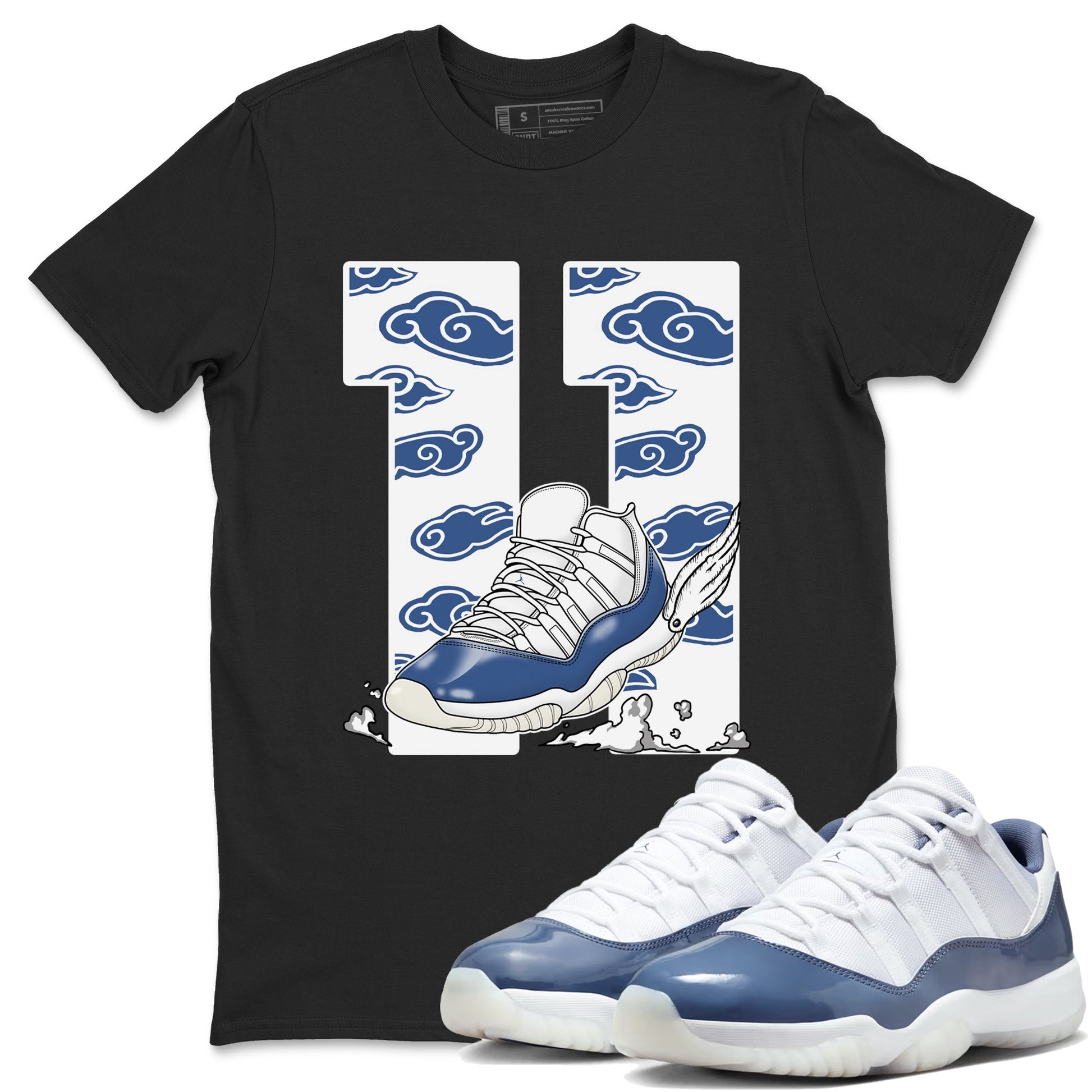 Air Jordan 11 Diffused Blue shirts to match jordans Fly To The Clouds sneaker match tees 11s Diffused Blue SNRT Sneaker Release Tees unisex cotton Black 1 crew neck shirts