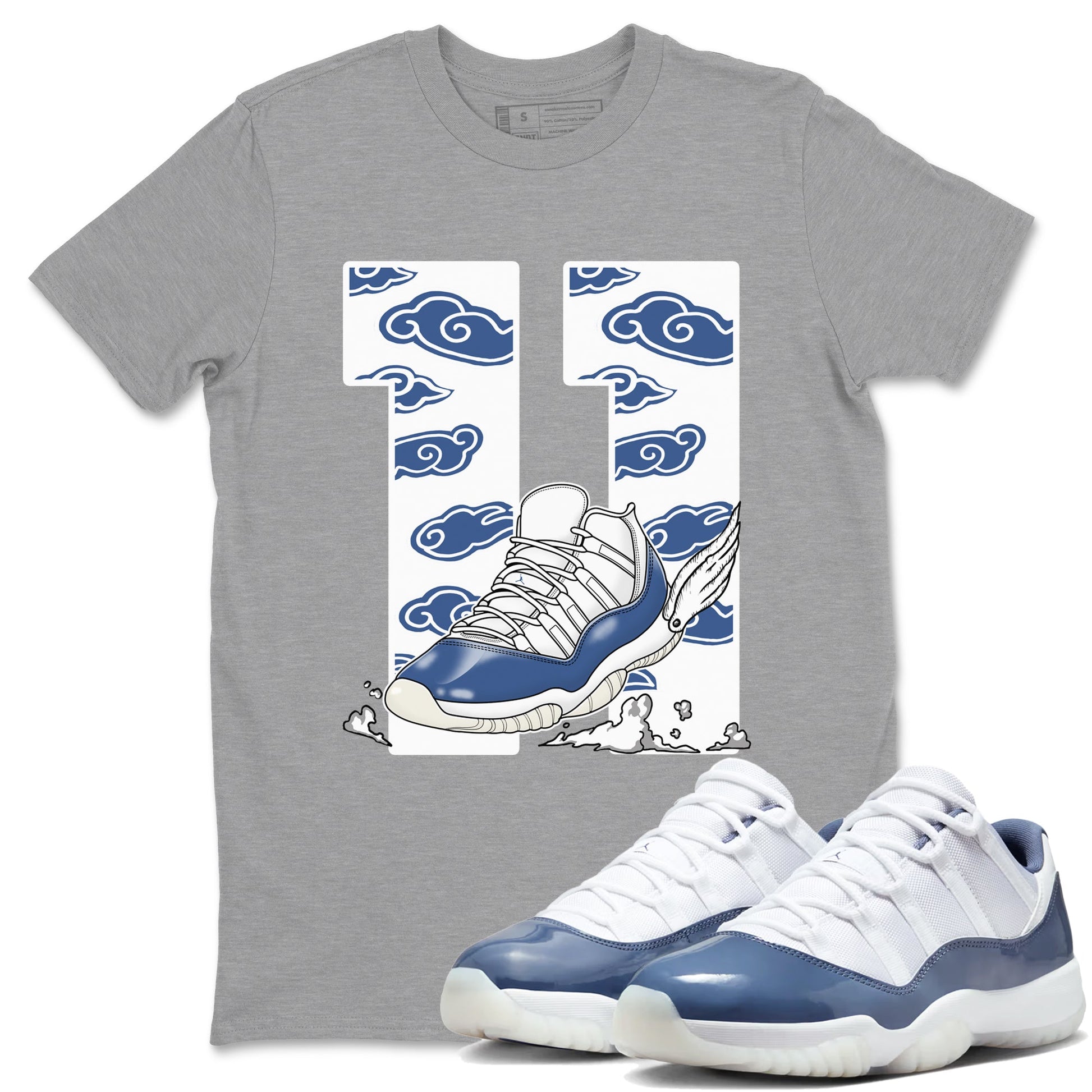 Air Jordan 11 Diffused Blue shirts to match jordans Fly To The Clouds sneaker match tees 11s Diffused Blue SNRT Sneaker Release Tees unisex cotton Heather Grey 1 crew neck shirts