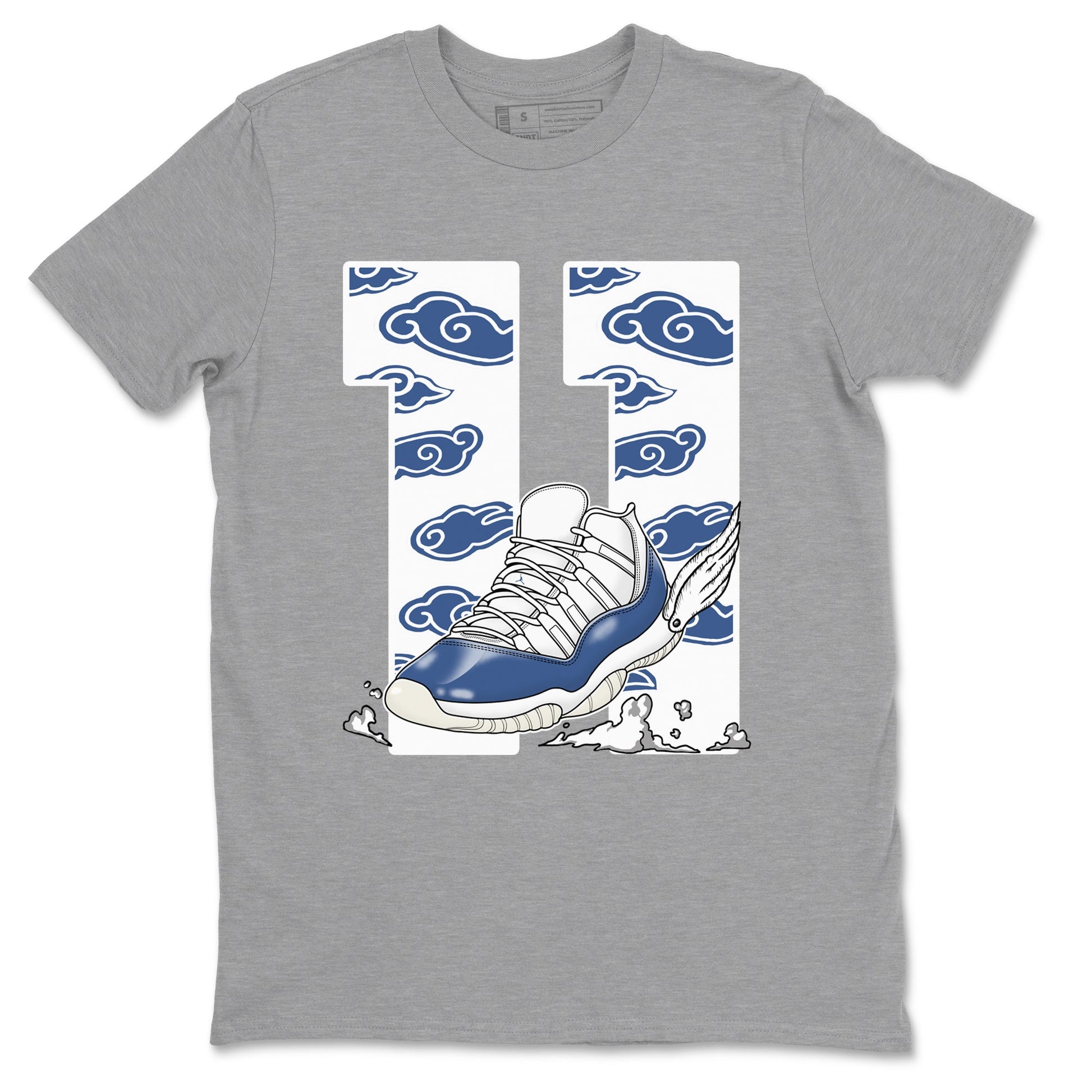 Air Jordan 11 Diffused Blue shirts to match jordans Fly To The Clouds sneaker match tees 11s Diffused Blue SNRT Sneaker Release Tees unisex cotton Heather Grey 2 crew neck shirts