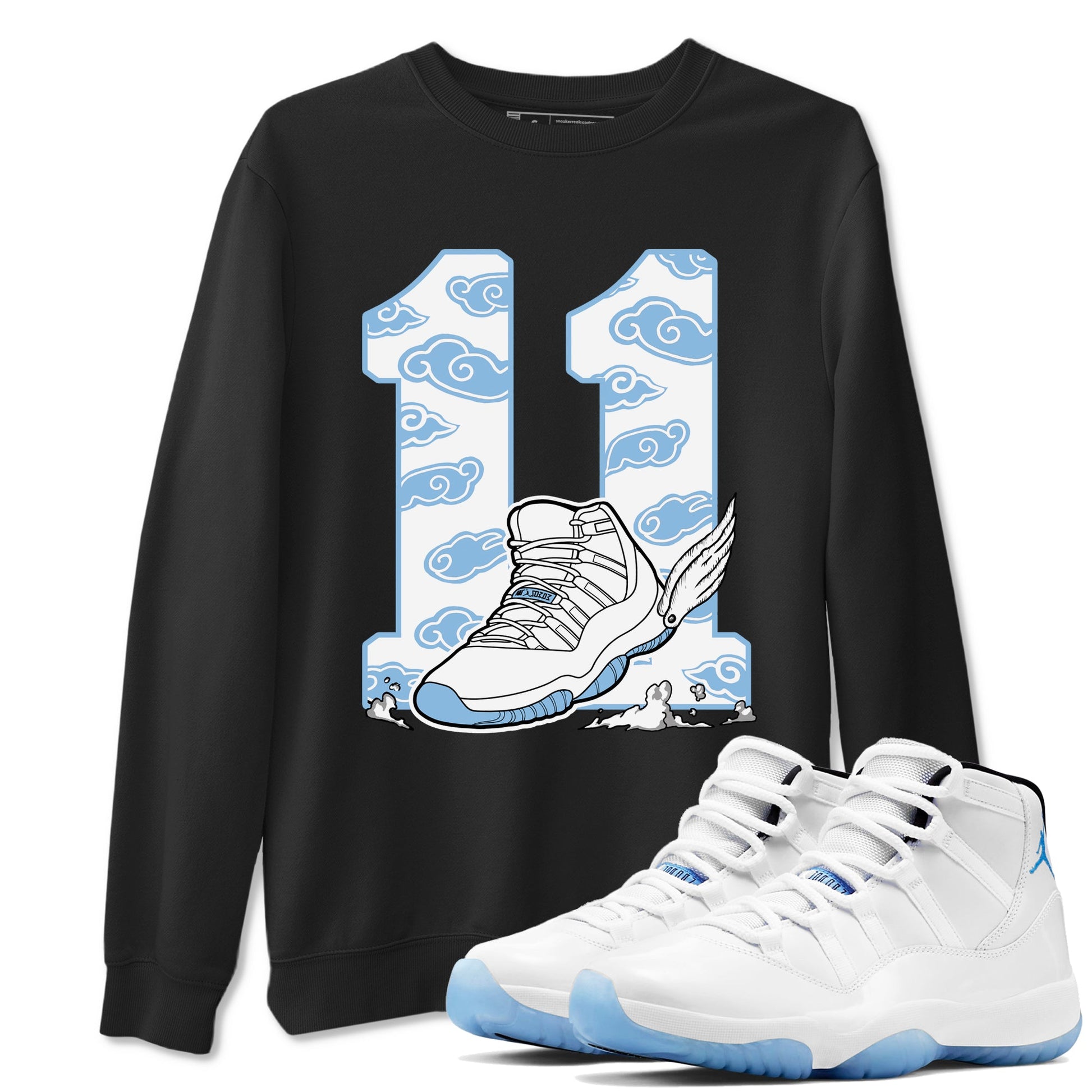 11s Legend Blue (Columbia) shirts to match jordans Fly To The Clouds sneaker match tees Air Jordan 11 Retro Legend Blue match shoes to clothes SNRT Sneaker Tees unisex cotton Black 1 shirts