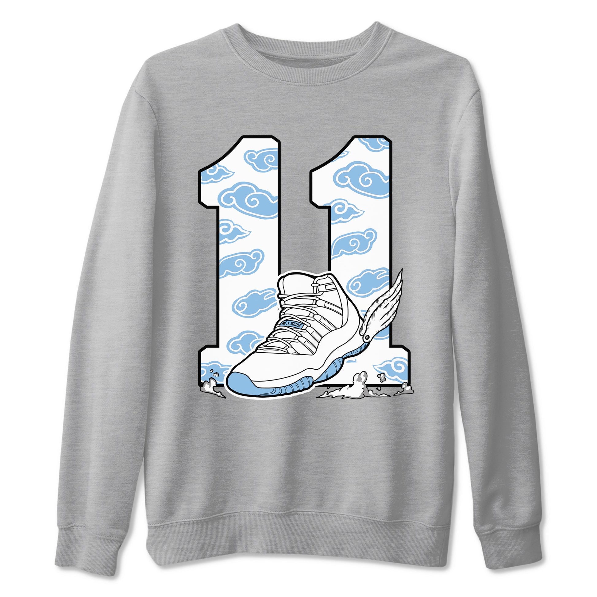 11s Legend Blue (Columbia) shirts to match jordans Fly To The Clouds sneaker match tees Air Jordan 11 Retro Legend Blue match shoes to clothes SNRT Sneaker Tees unisex cotton Heather Grey 2 shirts