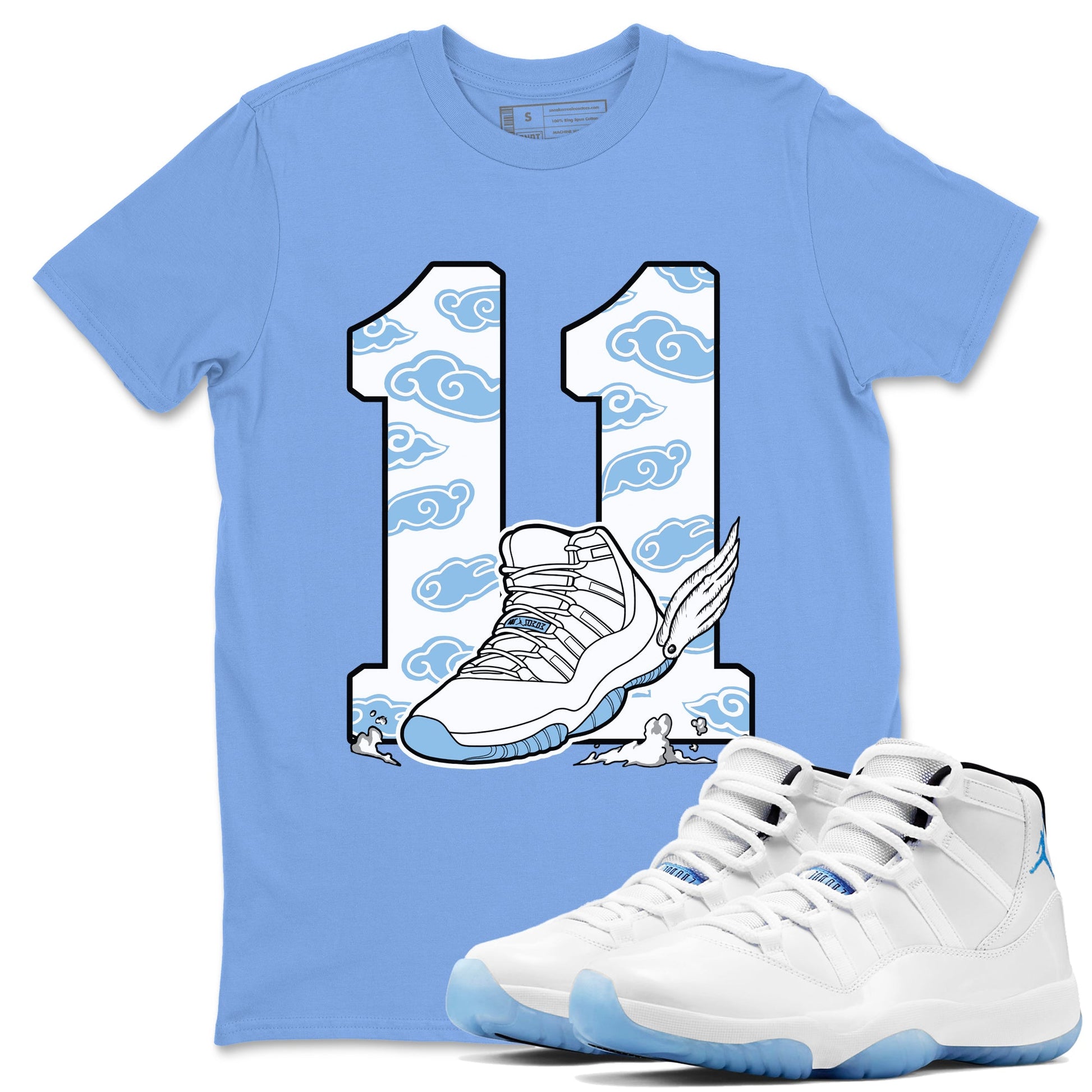 11s Legend Blue (Columbia) shirts to match jordans Fly To The Clouds sneaker match tees Air Jordan 11 Retro Legend Blue match shoes to clothes SNRT Sneaker Tees unisex cotton Carolina Blue 1 shirts