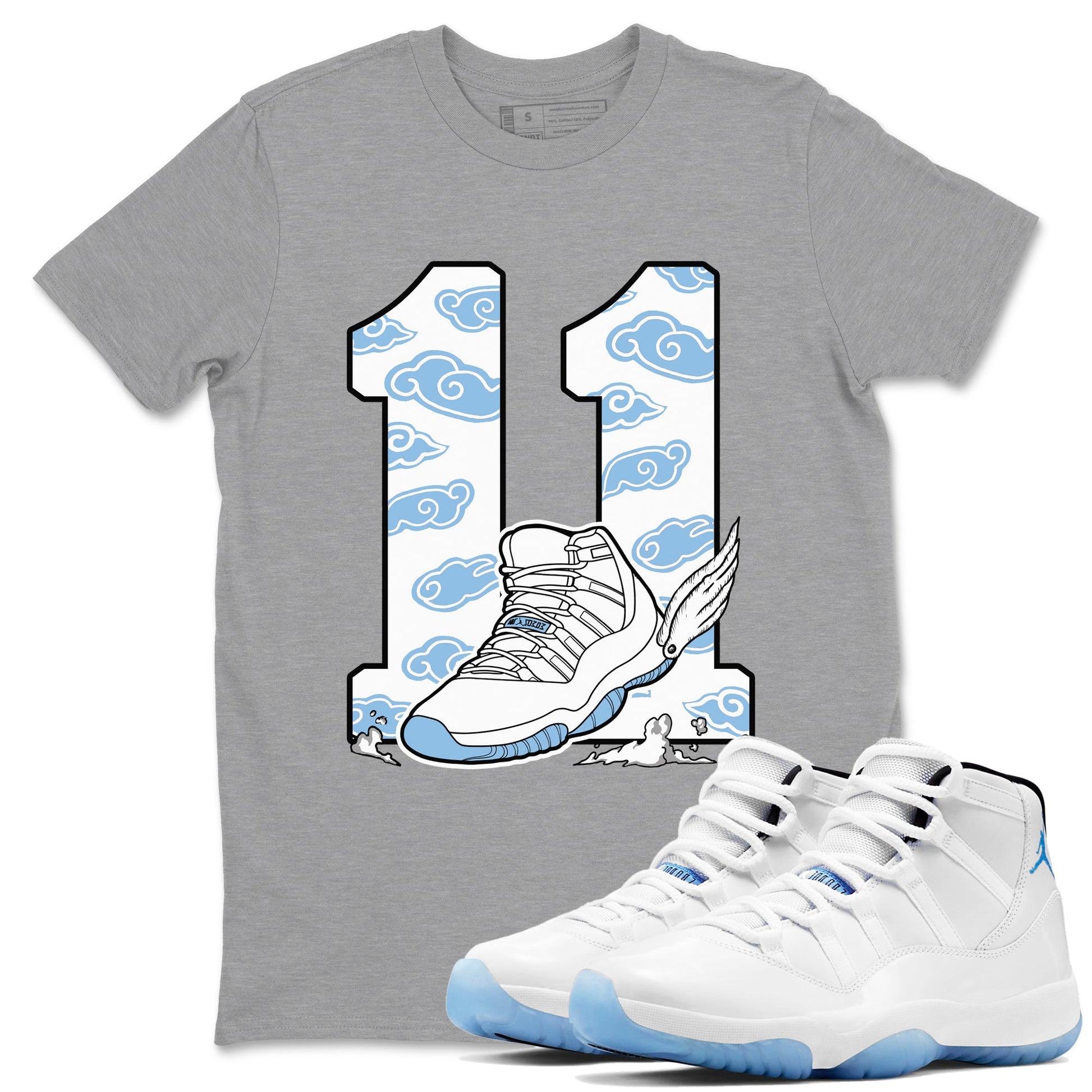 11s Legend Blue (Columbia) shirts to match jordans Fly To The Clouds sneaker match tees Air Jordan 11 Retro Legend Blue match shoes to clothes SNRT Sneaker Tees unisex cotton Heather Grey 1 shirts
