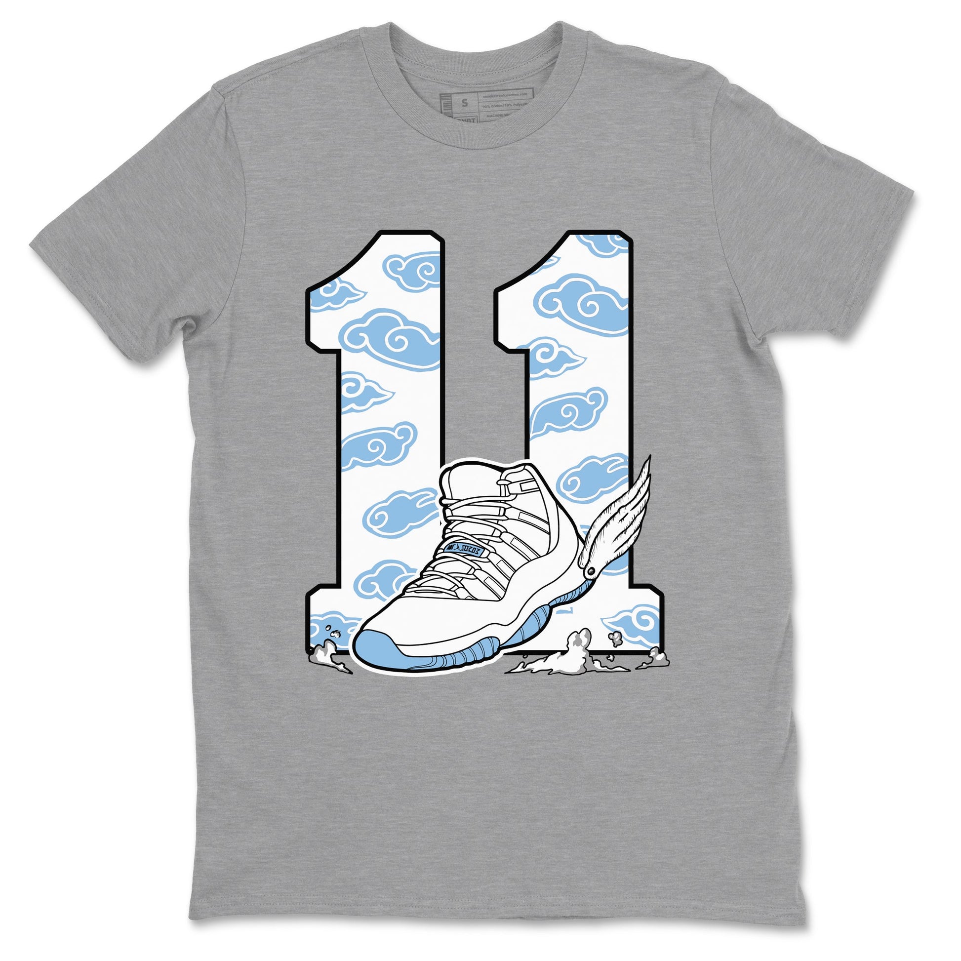 11s Legend Blue (Columbia) shirts to match jordans Fly To The Clouds sneaker match tees Air Jordan 11 Retro Legend Blue match shoes to clothes SNRT Sneaker Tees unisex cotton Heather Grey 2 shirts
