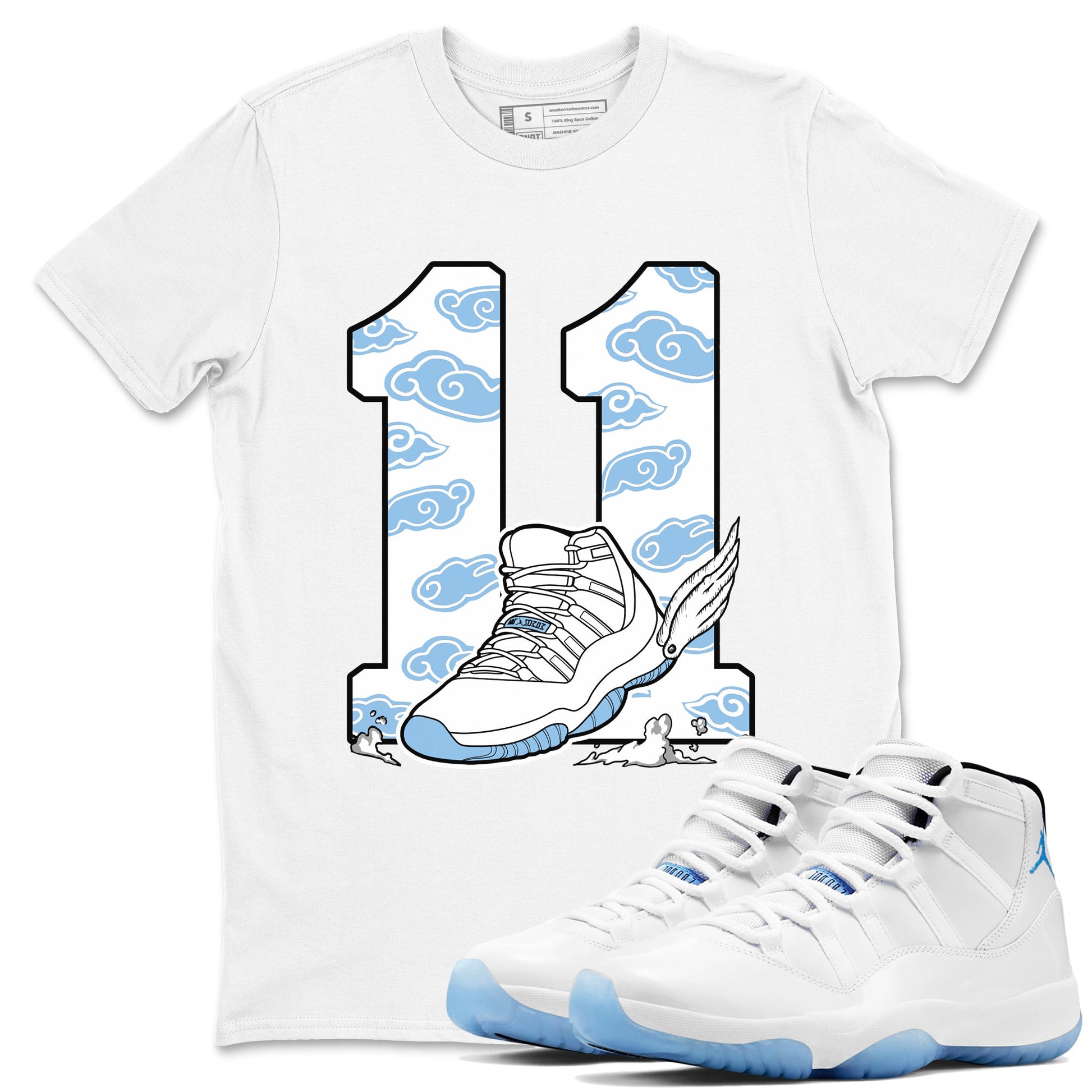 11s Legend Blue (Columbia) shirts to match jordans Fly To The Clouds sneaker match tees Air Jordan 11 Retro Legend Blue match shoes to clothes SNRT Sneaker Tees unisex cotton White 1 shirts