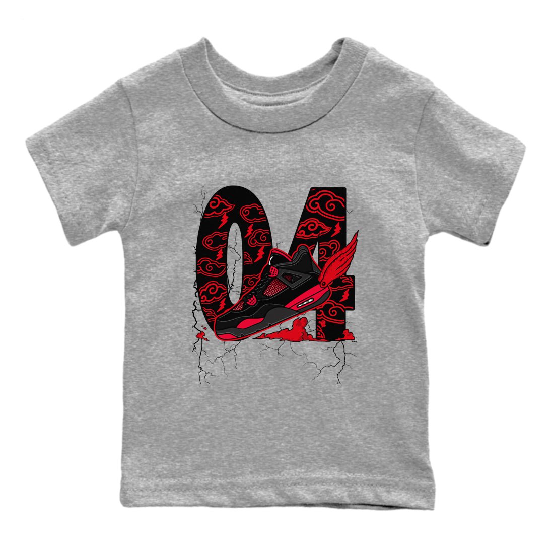 4s Red Thunder shirts to match jordans Fly To The Clouds sneaker match tees Air Jordan 4 Red Thunder SNRT Sneaker Tees streetwear brand Baby and Youth Heather Grey 2 cotton tee