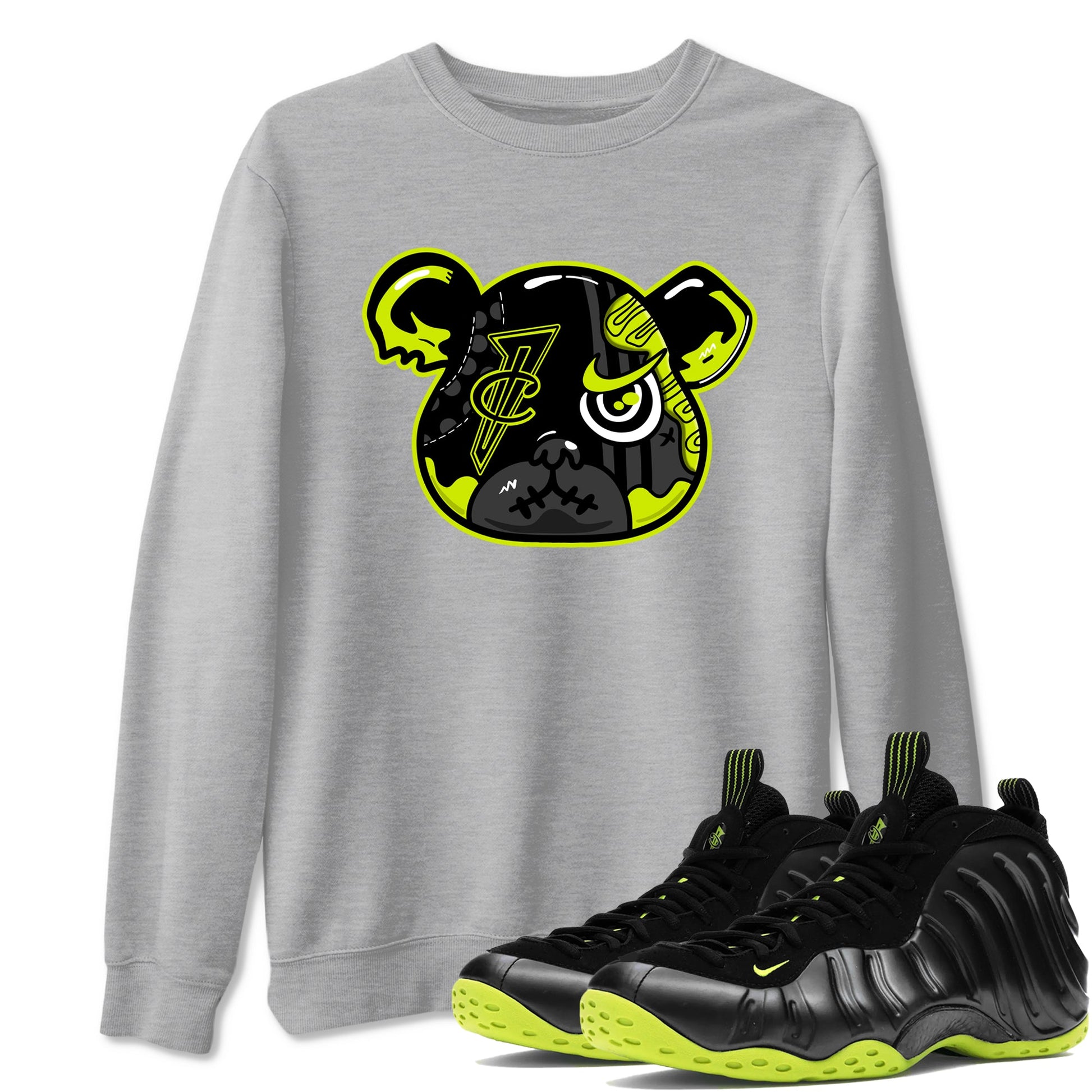 Foams One Black Volt shirts to match jordans Foamposite Bear sneaker match tees Air Foamposite One Black and Volt match shoes to clothes SNRT Sneaker Tees unisex cotton Heather Grey 1 shirts