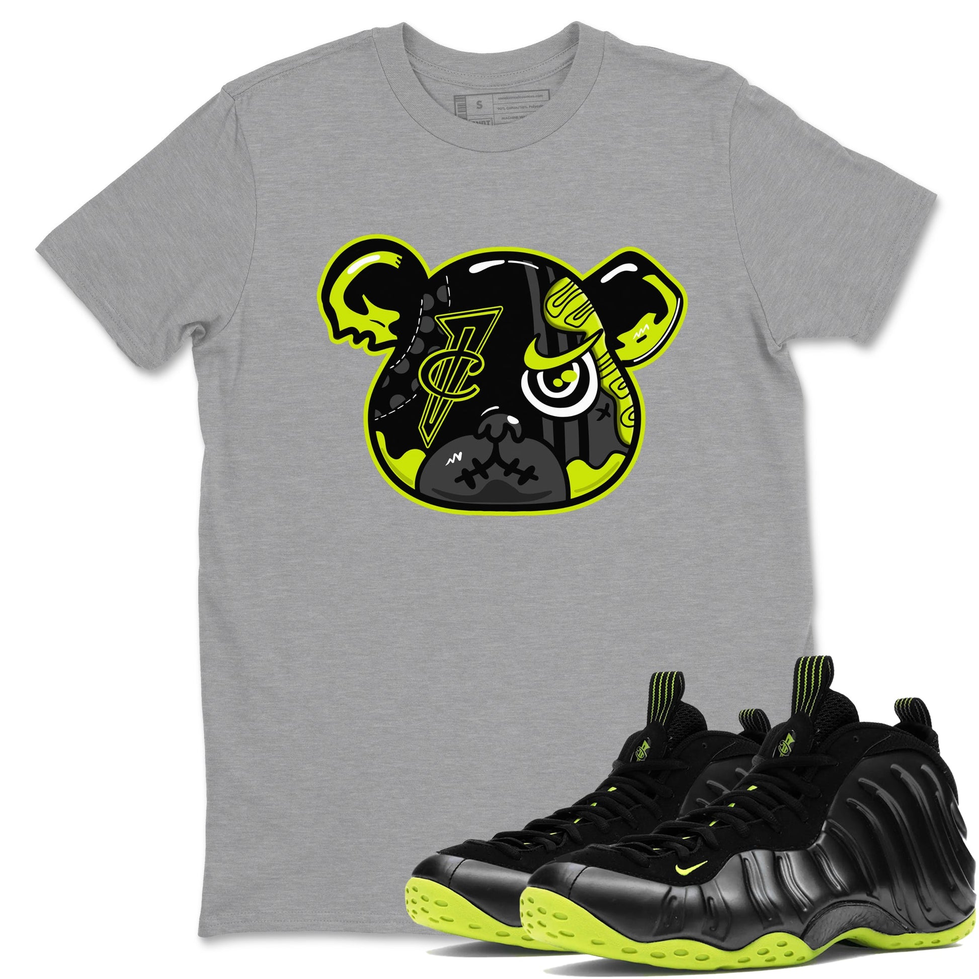 Foams One Black Volt shirts to match jordans Foamposite Bear sneaker match tees Air Foamposite One Black and Volt match shoes to clothes SNRT Sneaker Tees unisex cotton Heather Grey 1 shirts