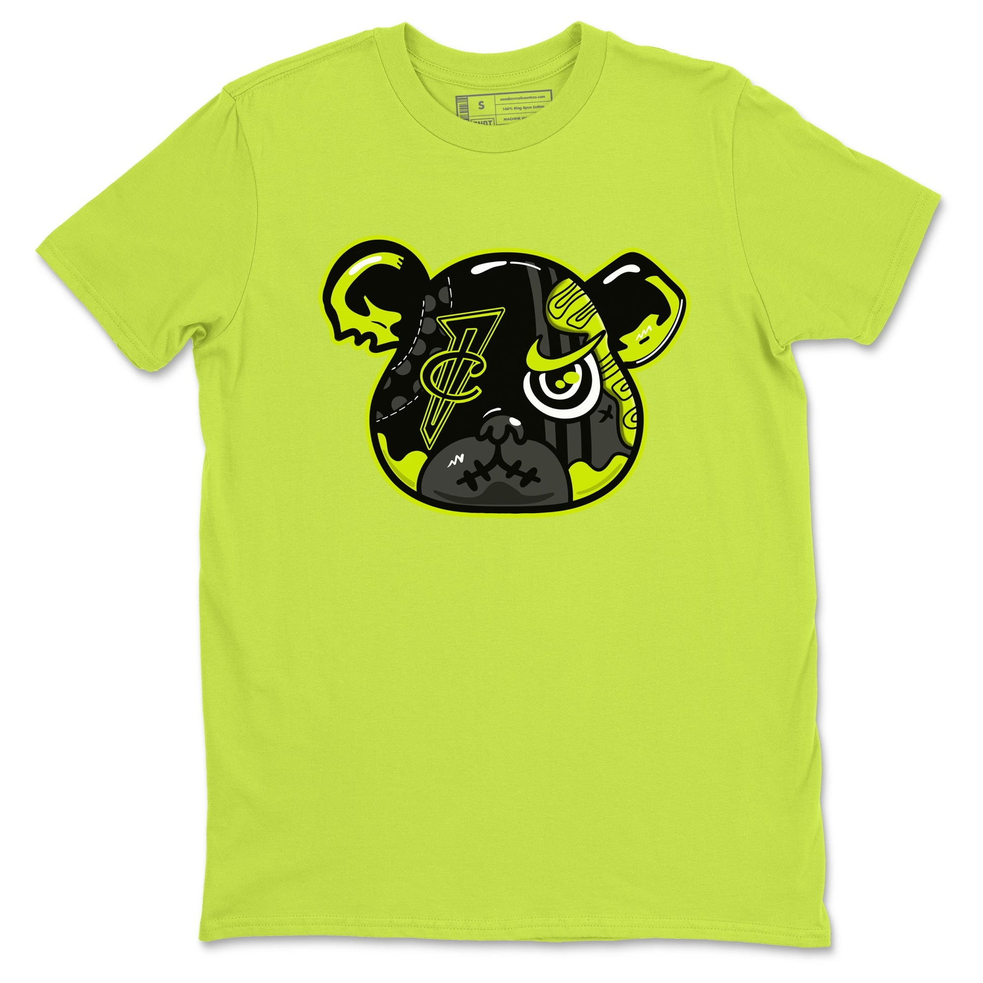 Foams One Black Volt shirts to match jordans Foamposite Bear sneaker match tees Air Foamposite One Black and Volt match shoes to clothes SNRT Sneaker Tees unisex cotton Safety Green 2 shirts