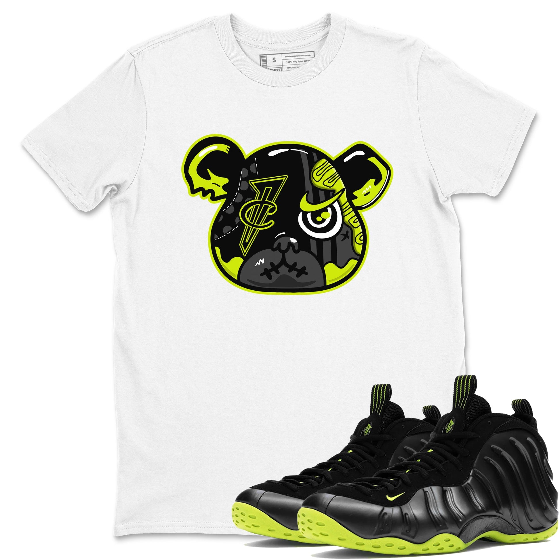 Foams One Black Volt shirts to match jordans Foamposite Bear sneaker match tees Air Foamposite One Black and Volt match shoes to clothes SNRT Sneaker Tees unisex cotton White 1 shirts
