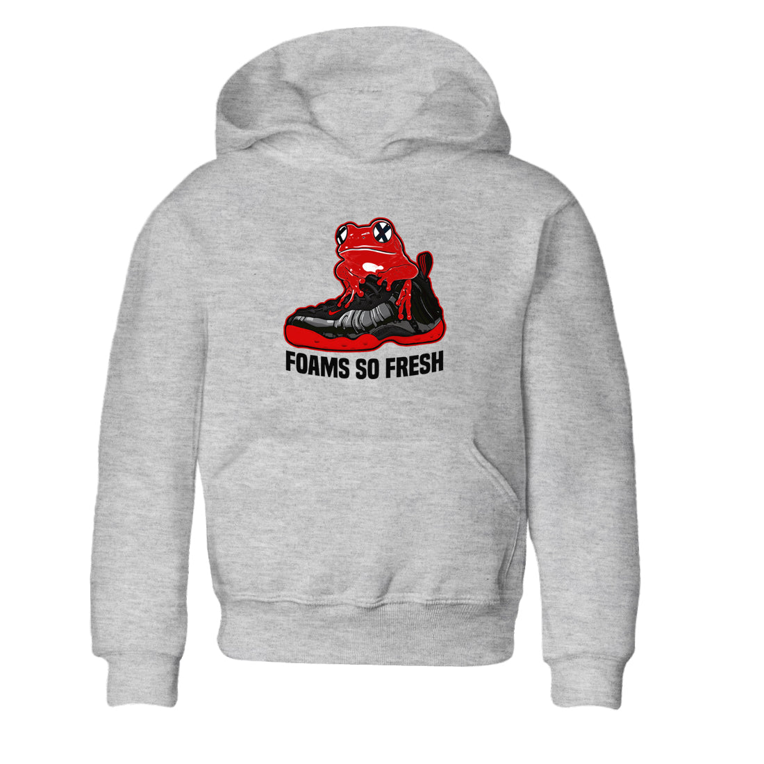 Foams So Fresh baby and kids t-shirt crafted for little sneakerheads to shine with the Air Foamposite Cough Drop sneakers, displayed in Heather Grey 2.