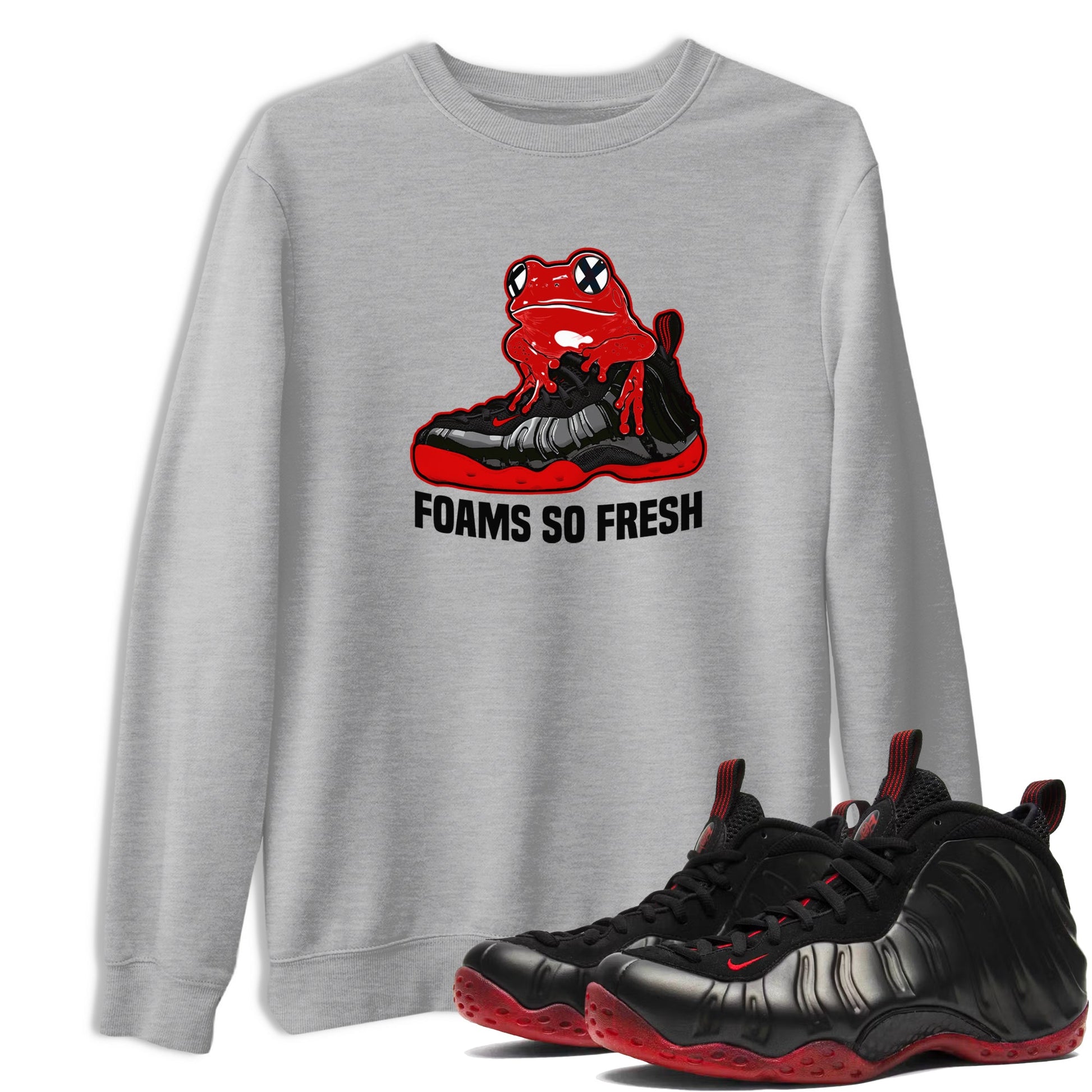 Foams So Fresh sneaker match t-shirt styled to complete your fit with the Air Foamposite Cough Drop sneakers, shown in Heather Grey 1.
