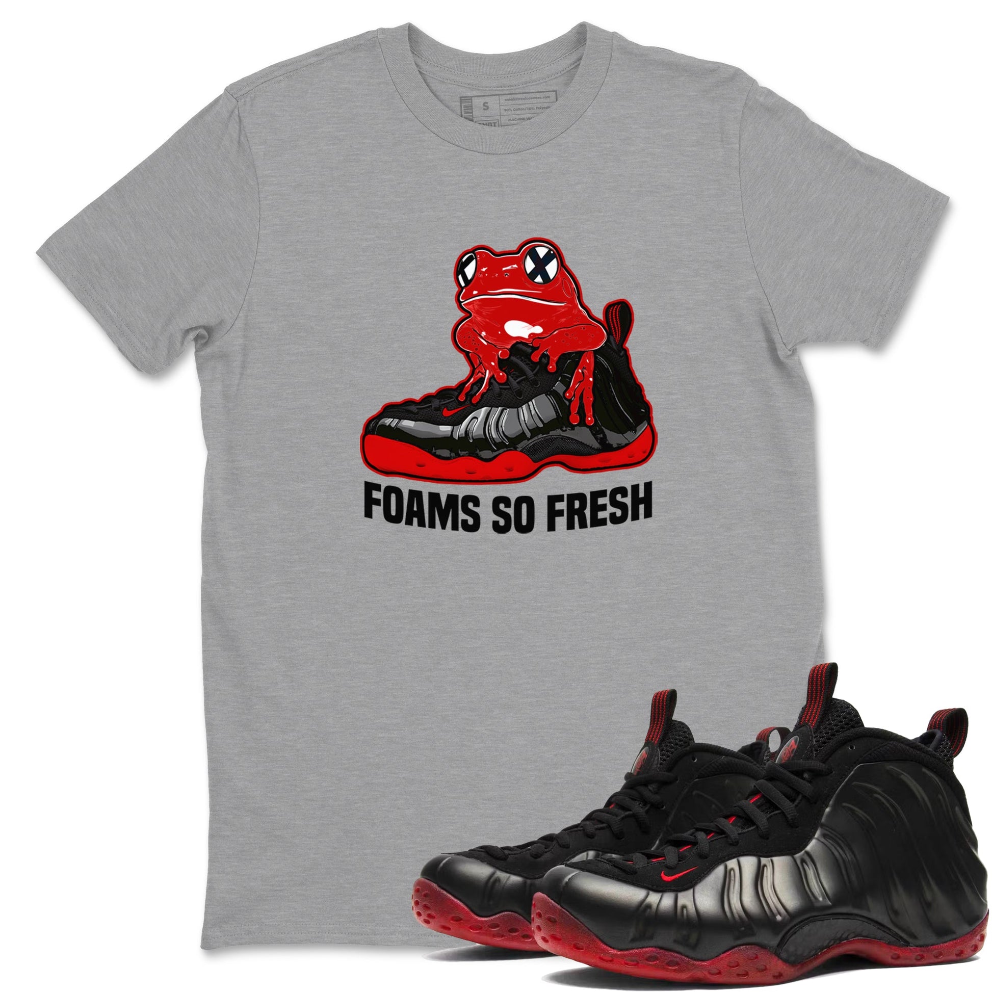 Foams So Fresh sneaker match t-shirt styled to complete your fit with the Air Foamposite Cough Drop sneakers, shown in Heather Grey 1.